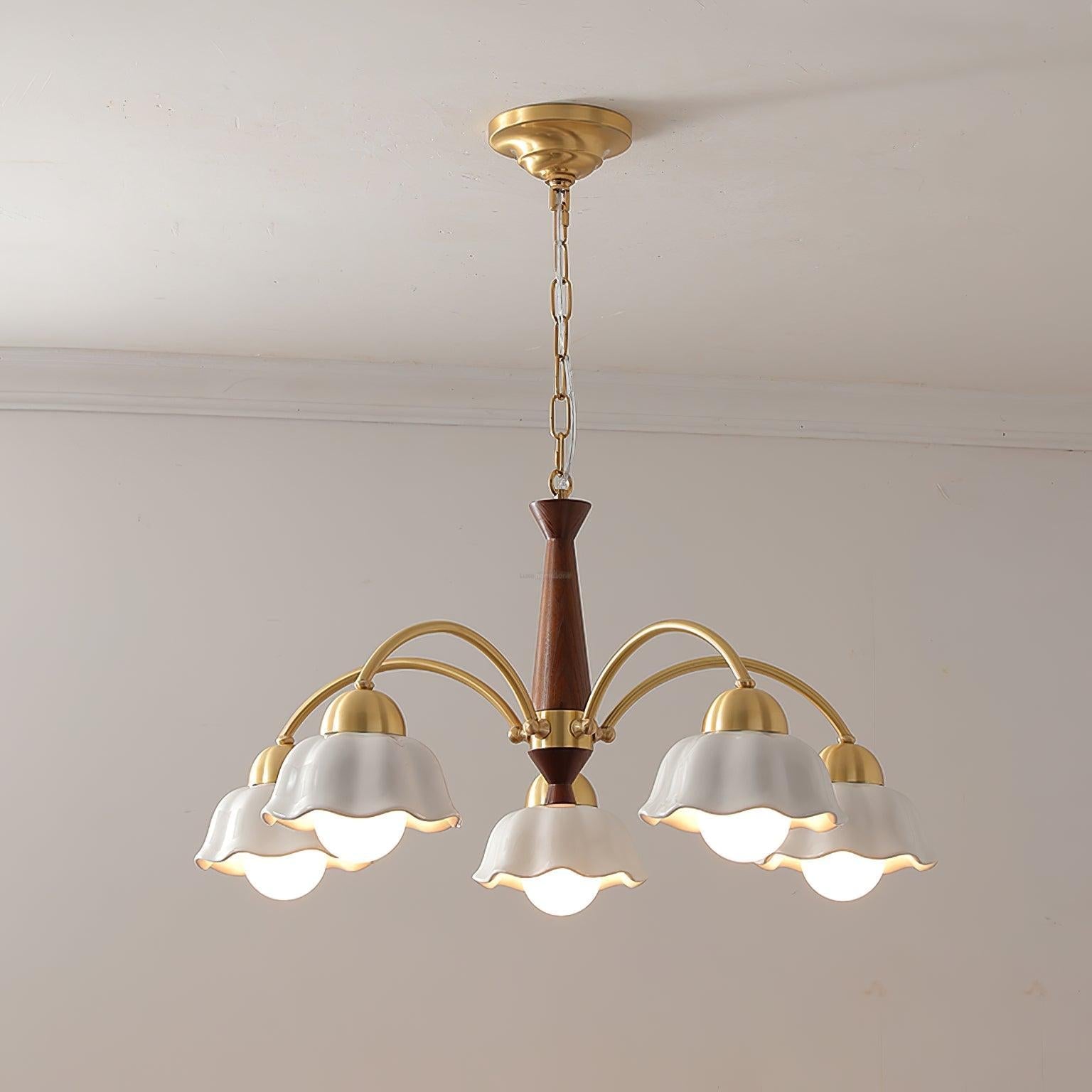 Swedish Modern Brass Chandelier with 3/5/6/8 heads - Flower Ceramic, Optimized-1-Luxehomezone