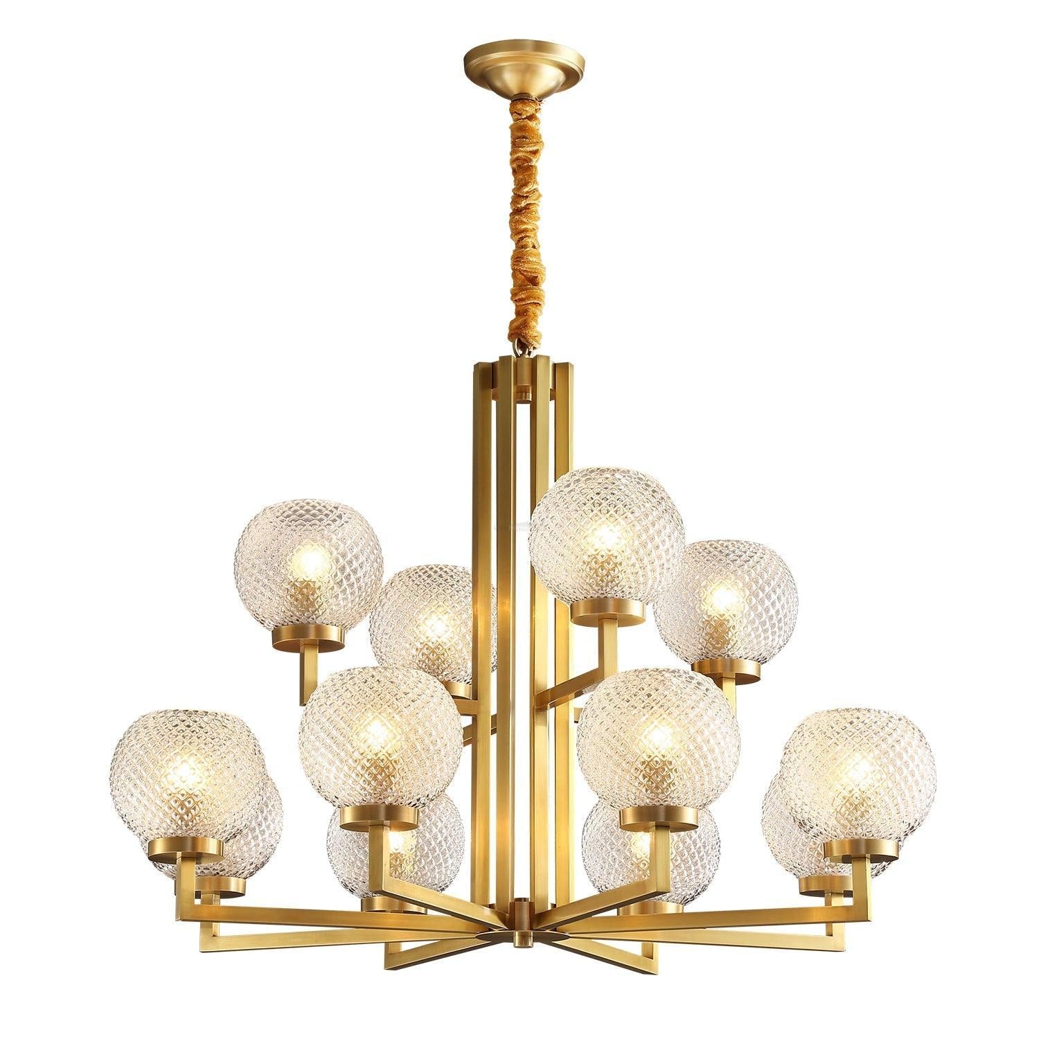 Ribbed Glass Brass Chandelier Φ 27.6″ - Cylinder-1-Luxehomezone