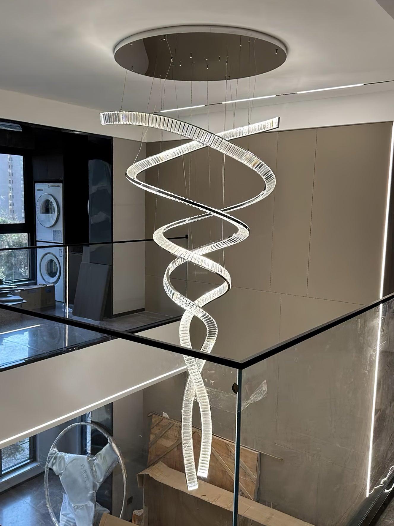 Long Spiral Crystal Chandelier ∅ 31.5″ - Crystals, Straps-1-Luxehomezone