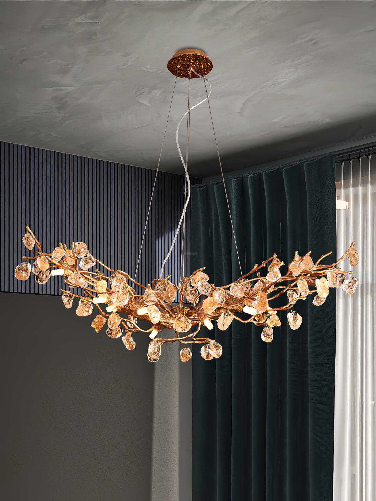 Stone Crystal Brass Chandelier  ∅ 5.1″ - Branch, Crystals-1-Luxehomezone