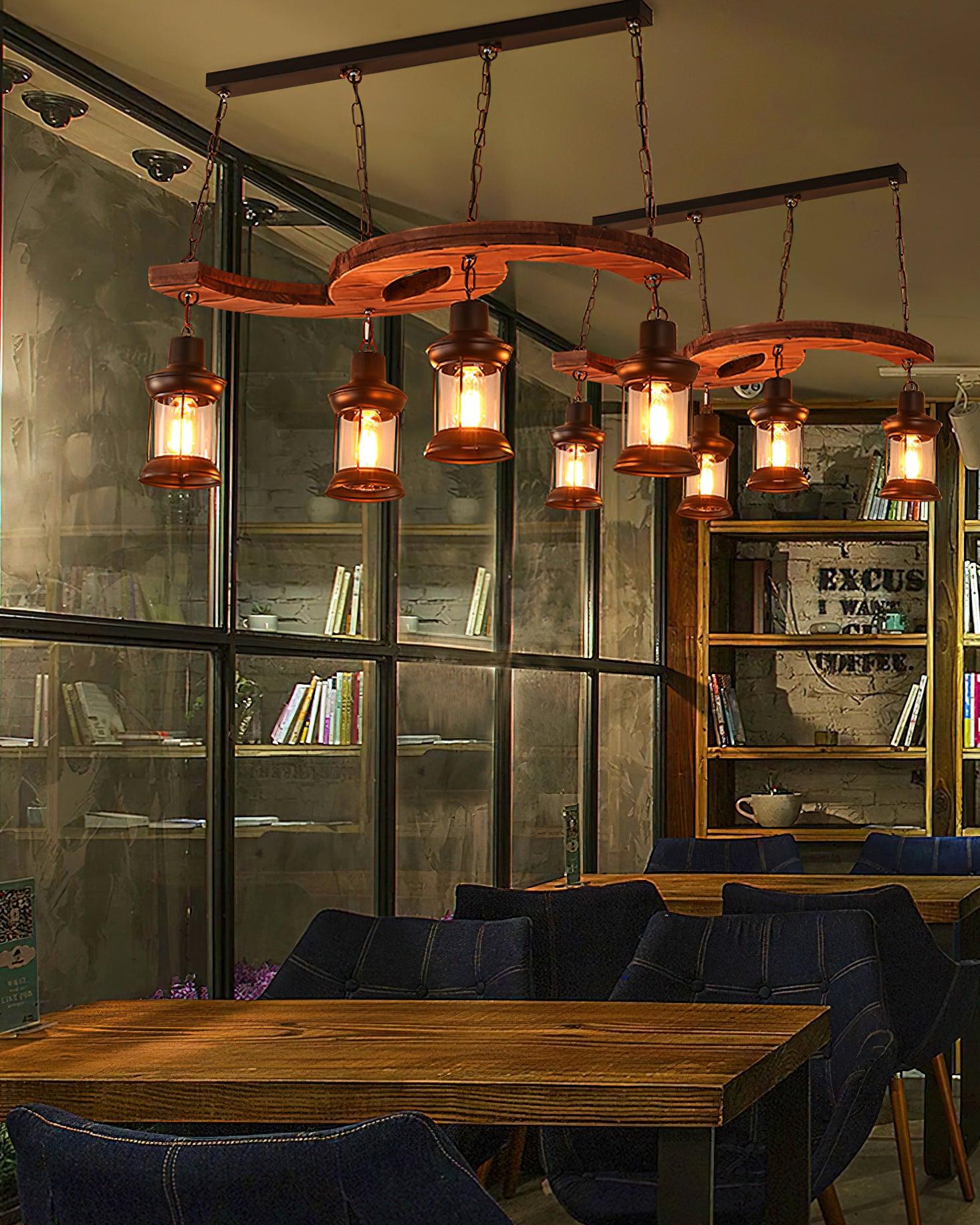 Retro Boat Wood Chandelier L 30.3″ - Black & Walnut color-1-Luxehomezone