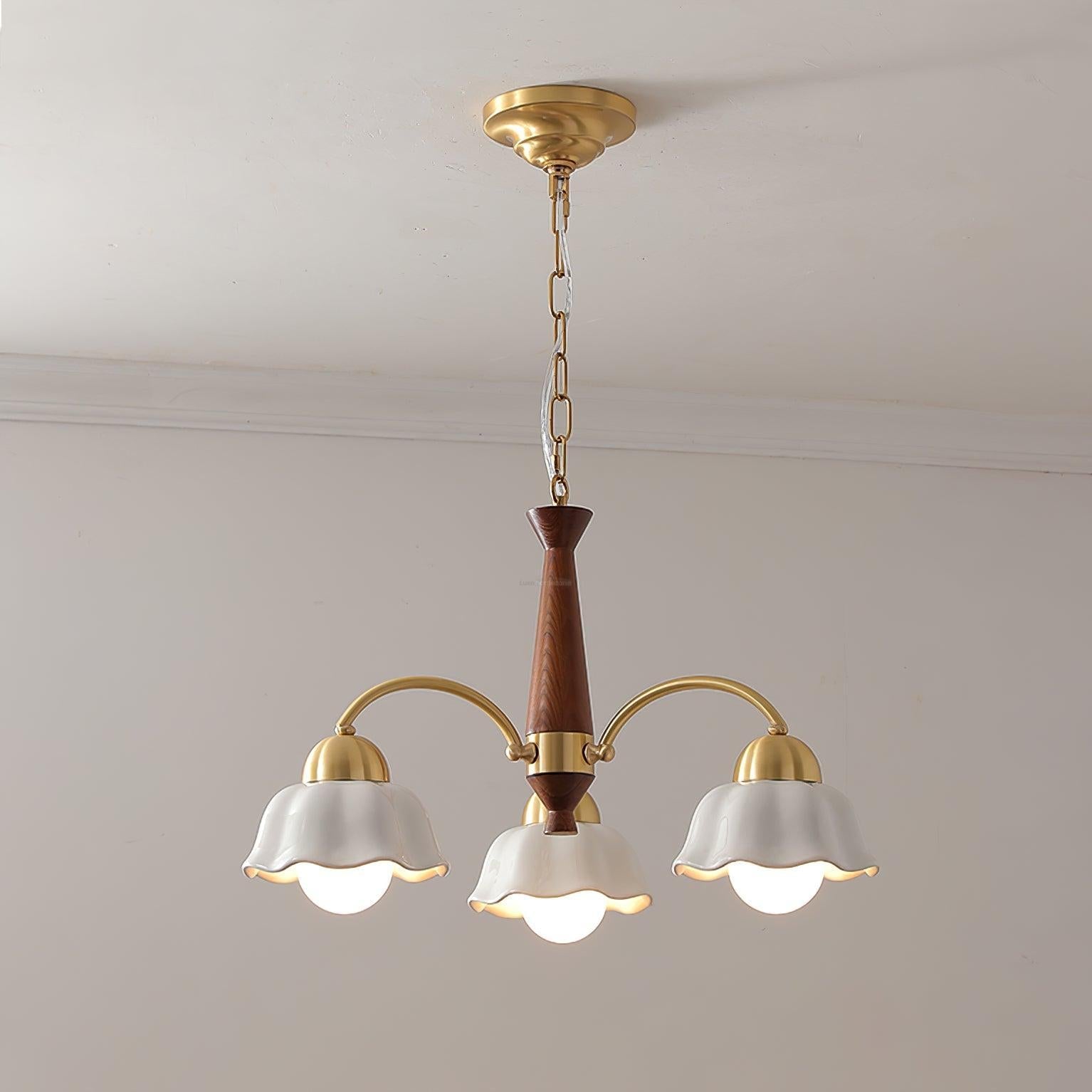 Swedish Modern Brass Chandelier with 3/5/6/8 heads - Flower Ceramic, Optimized-1-Luxehomezone
