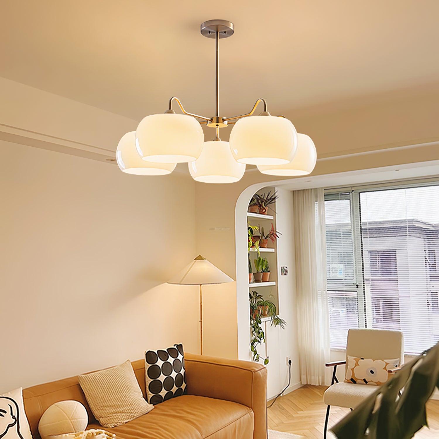 Nickel Glass Persimmon Chandelier with 3/5 heads - Glass Chandelier, Optimized, Persimmon-1-Luxehomezone