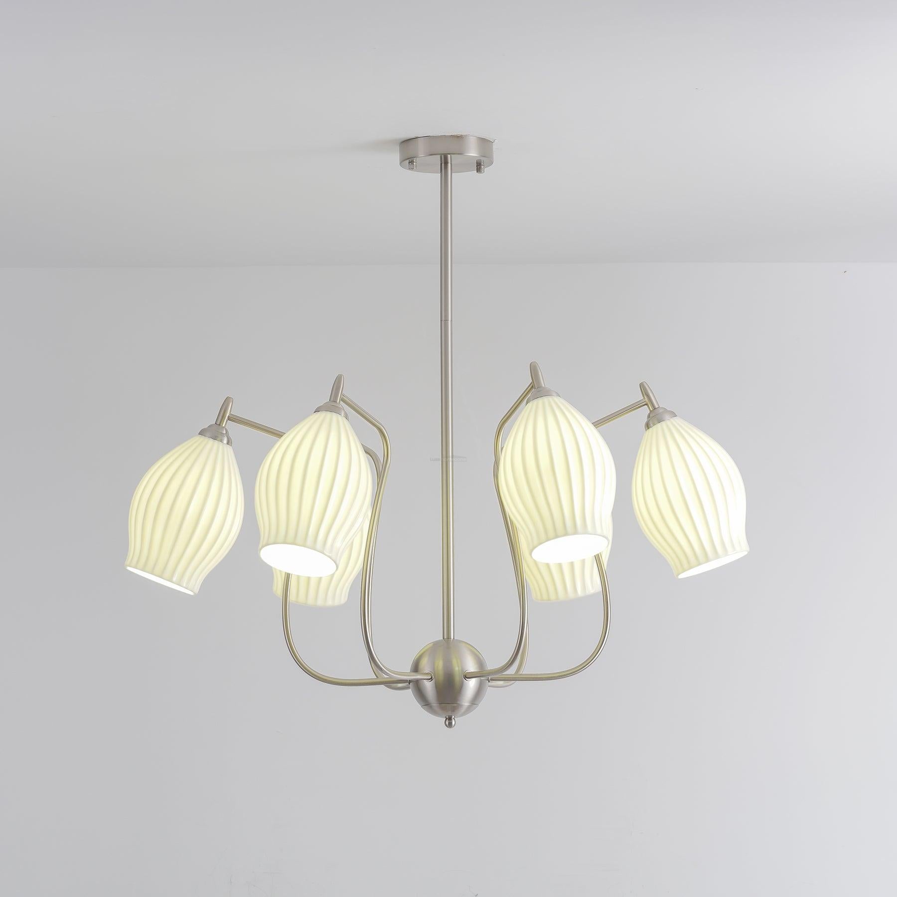 Ceramic Ribbed Chandelier with 4/6/8 heads - Flower Ceramic-1-Luxehomezone