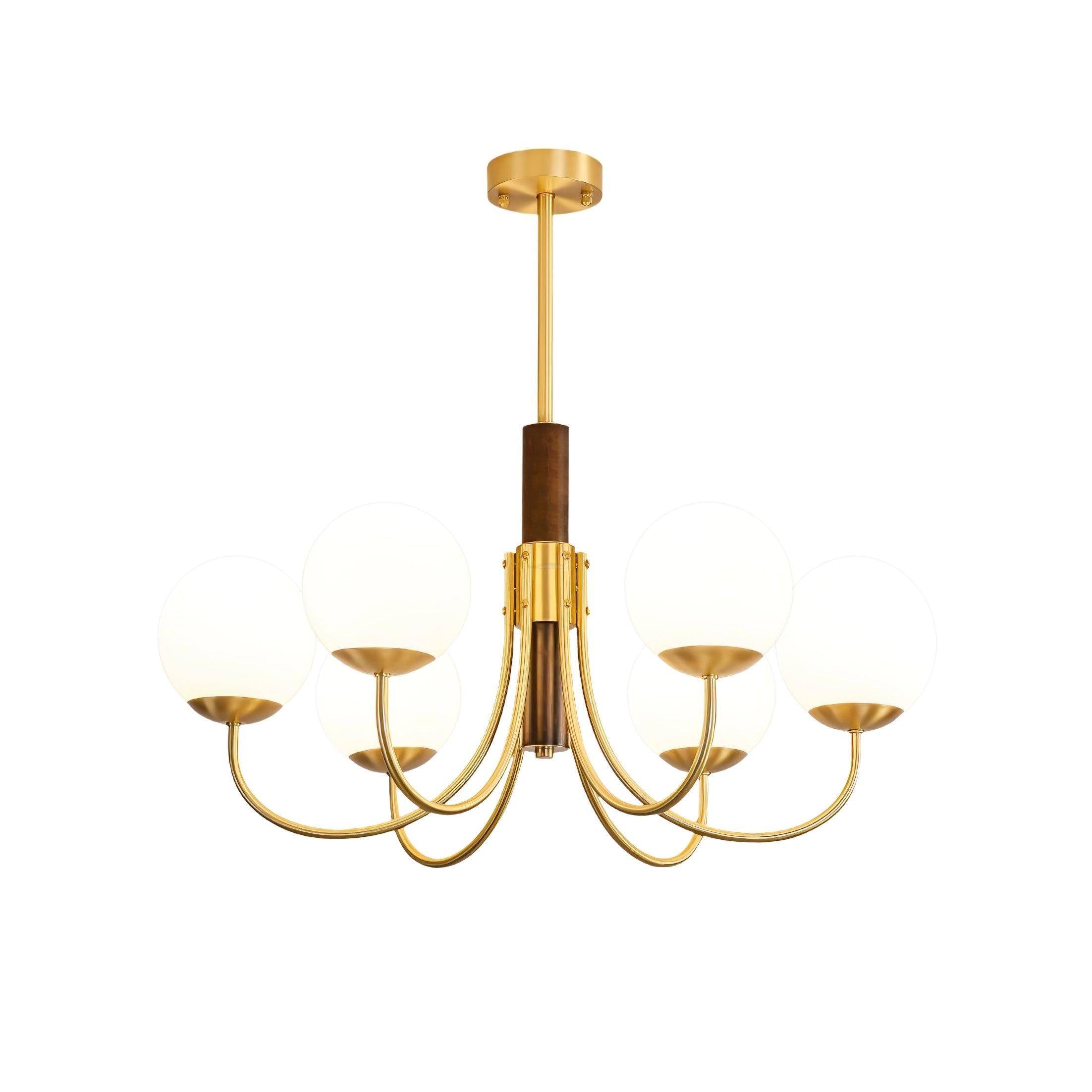 Midas Touch Walnut Sphere Chandelier with 3/6/8 heads - Luxehomezone