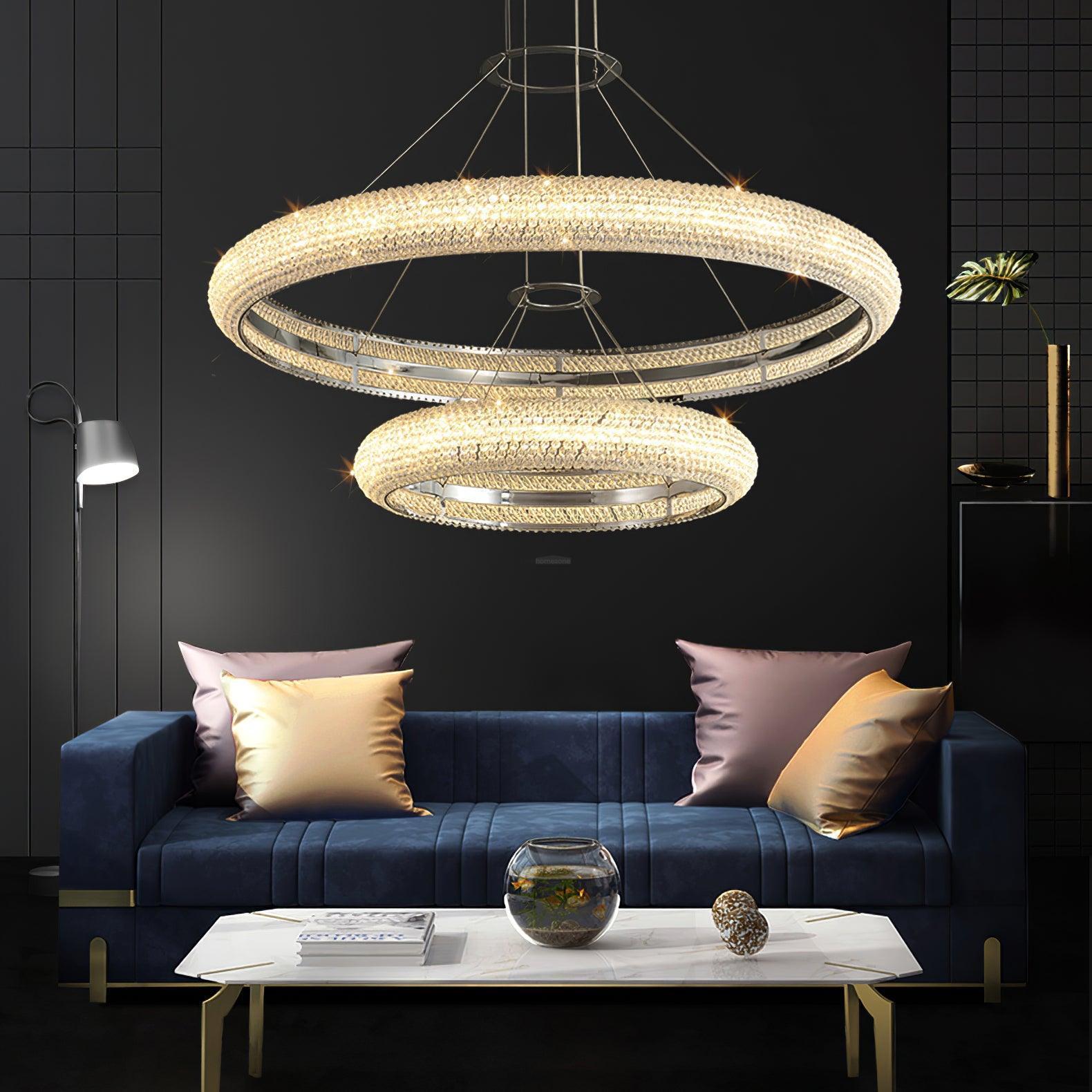 Asscher Ring Chandelier ∅ 17.7″ - Crystals-1-Luxehomezone