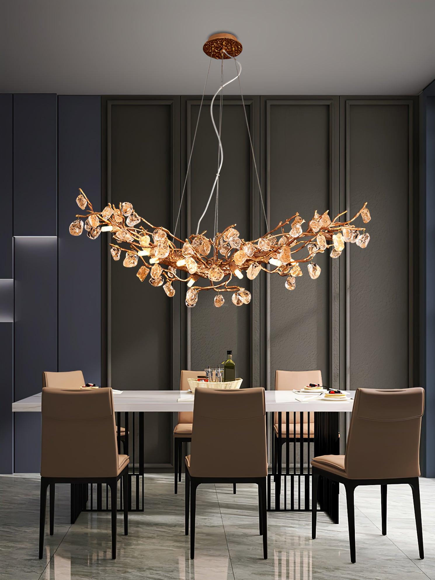 Stone Crystal Brass Chandelier  ∅ 5.1″ - Branch, Crystals-1-Luxehomezone