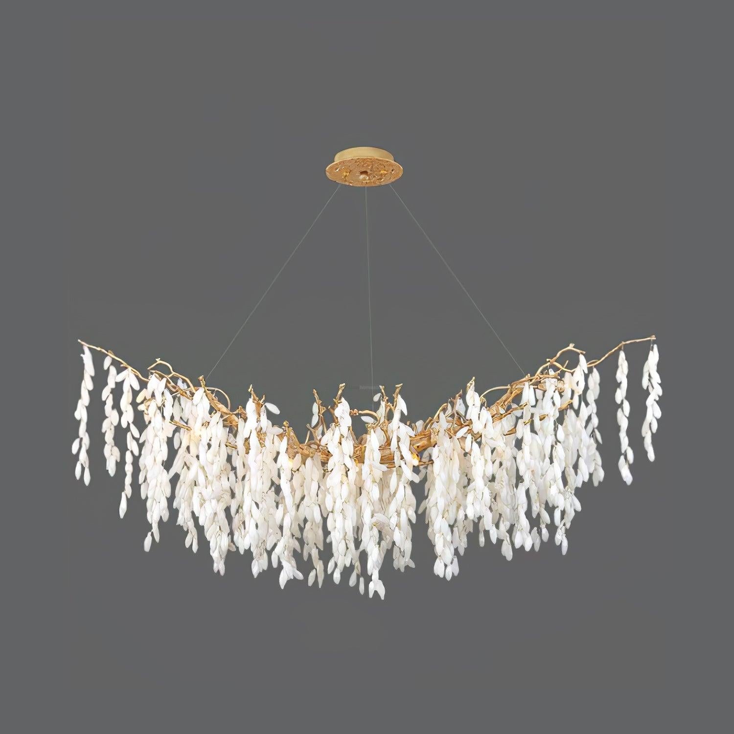 White Jade Branch Brass Round Chandelier - Branch-1-Luxehomezone