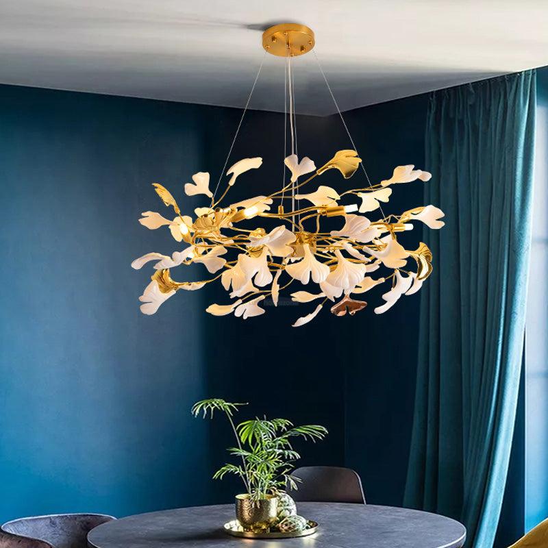 Gingko Chandelier Style P - Gingko, Gingko Chandelier, Gold & White-1-Luxehomezone