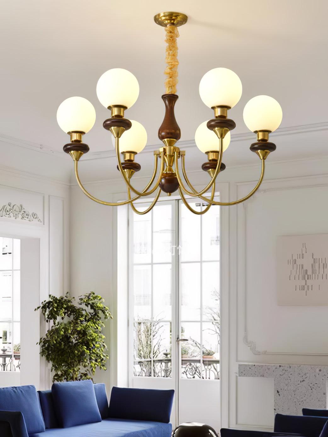 Walnut Brass Chandelier with 3/6/8 lamps - Bend, Marshmallow Chandelier-1-Luxehomezone