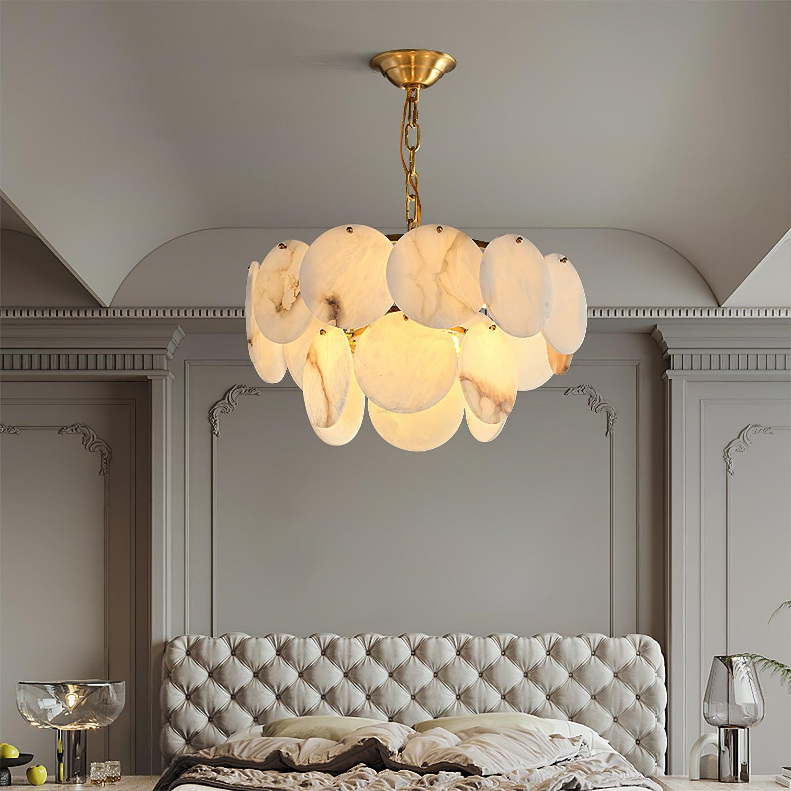 Alabaster Shell Brass Chandelier with 2/3/4/5/6 layer - Alabaster, Alabaster Chandelier-1-Luxehomezone