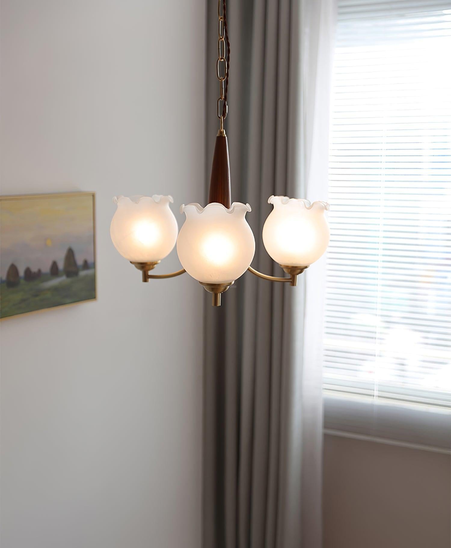 Tulips Glass Wood Chandelier with 3/5 heads - Zahara-1-Luxehomezone