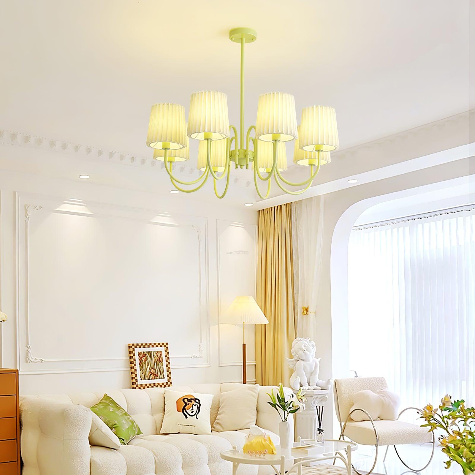 Pleated Fabric Matcha Chandelier with 4/5/6/8 heads - Variety-1-Luxehomezone