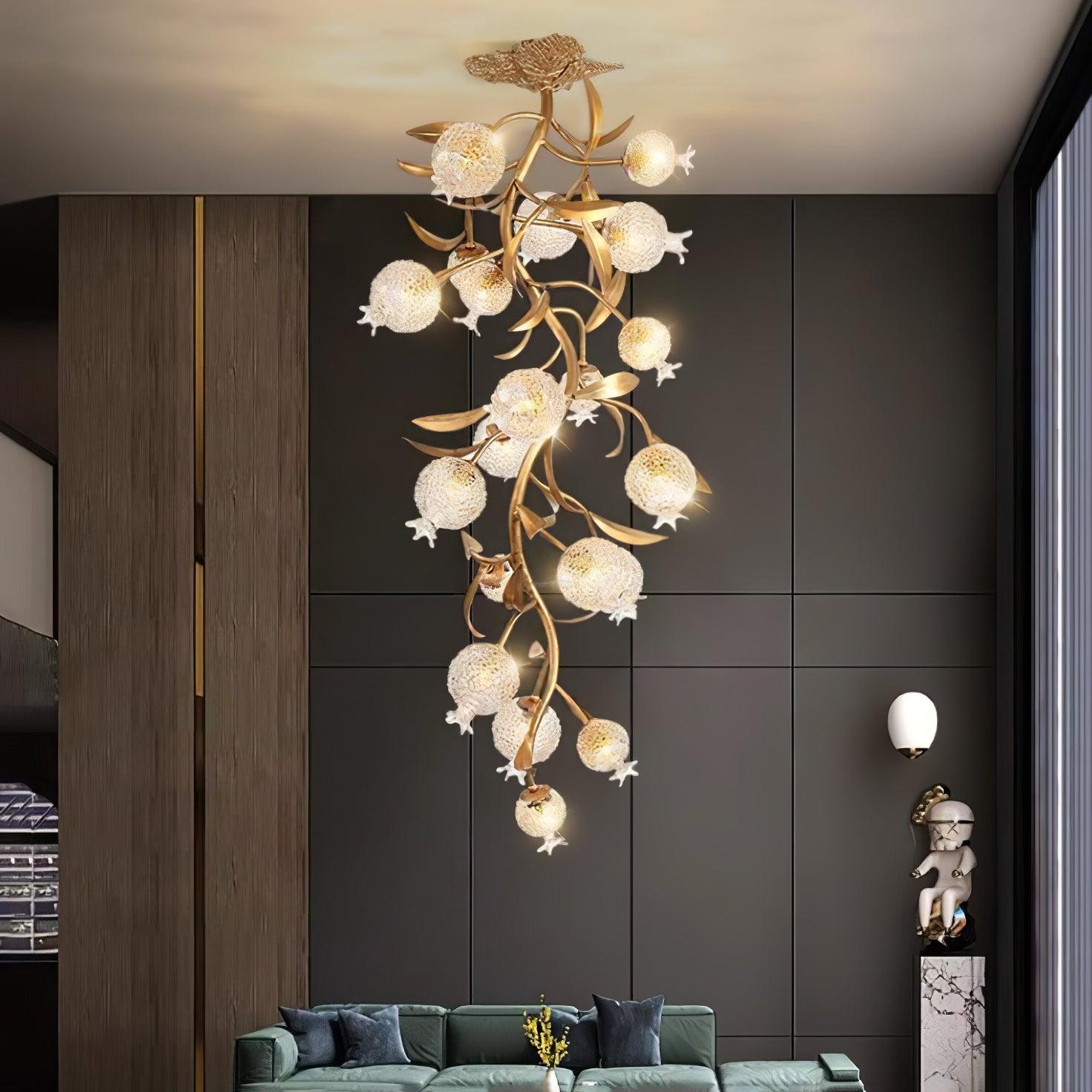 Pomegranate Brass Chandelier ∅ 19.7″ - Helia, Semi Flush Mounts-1-Luxehomezone