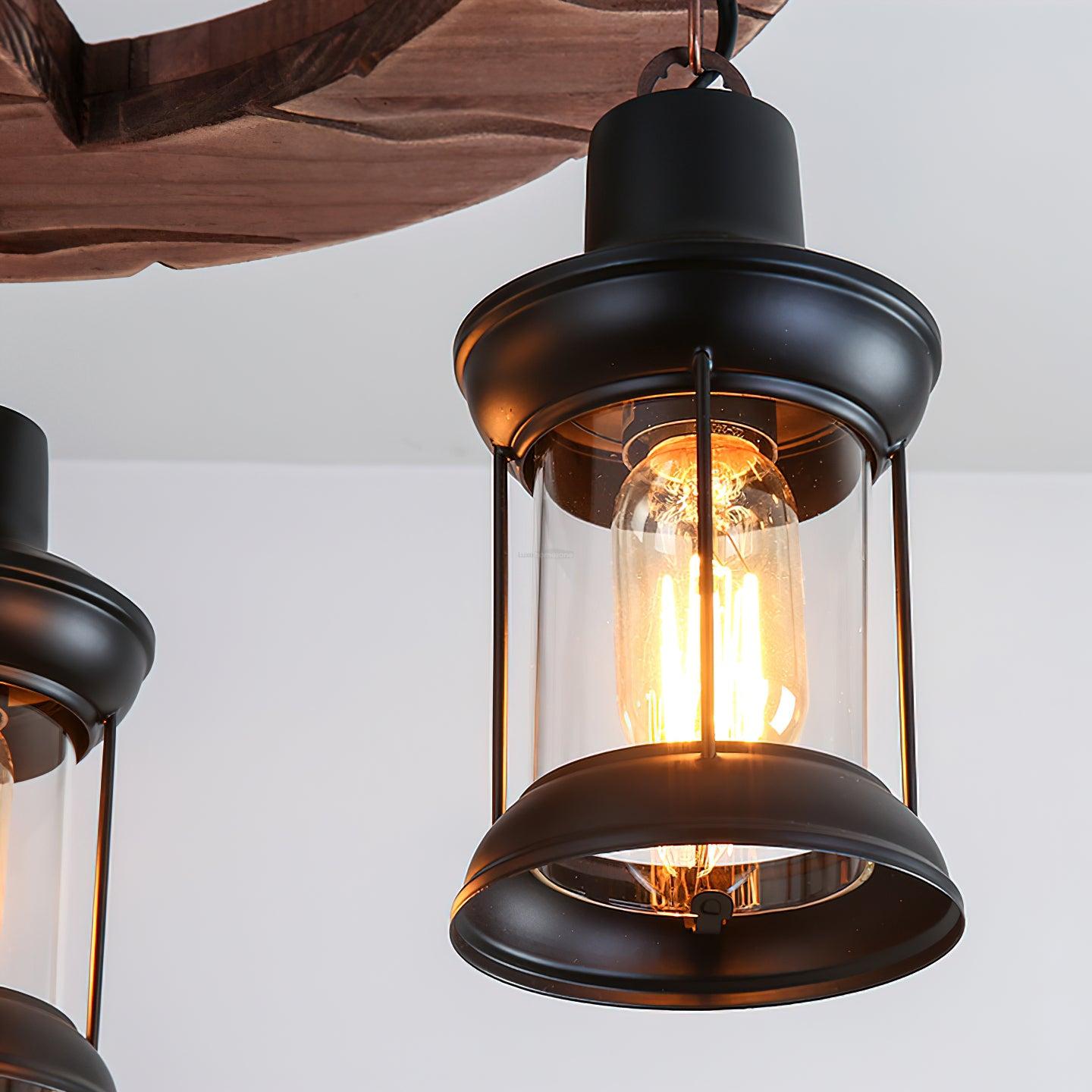 Retro Boat Wood Chandelier L 30.3″ - Black & Walnut color-1-Luxehomezone
