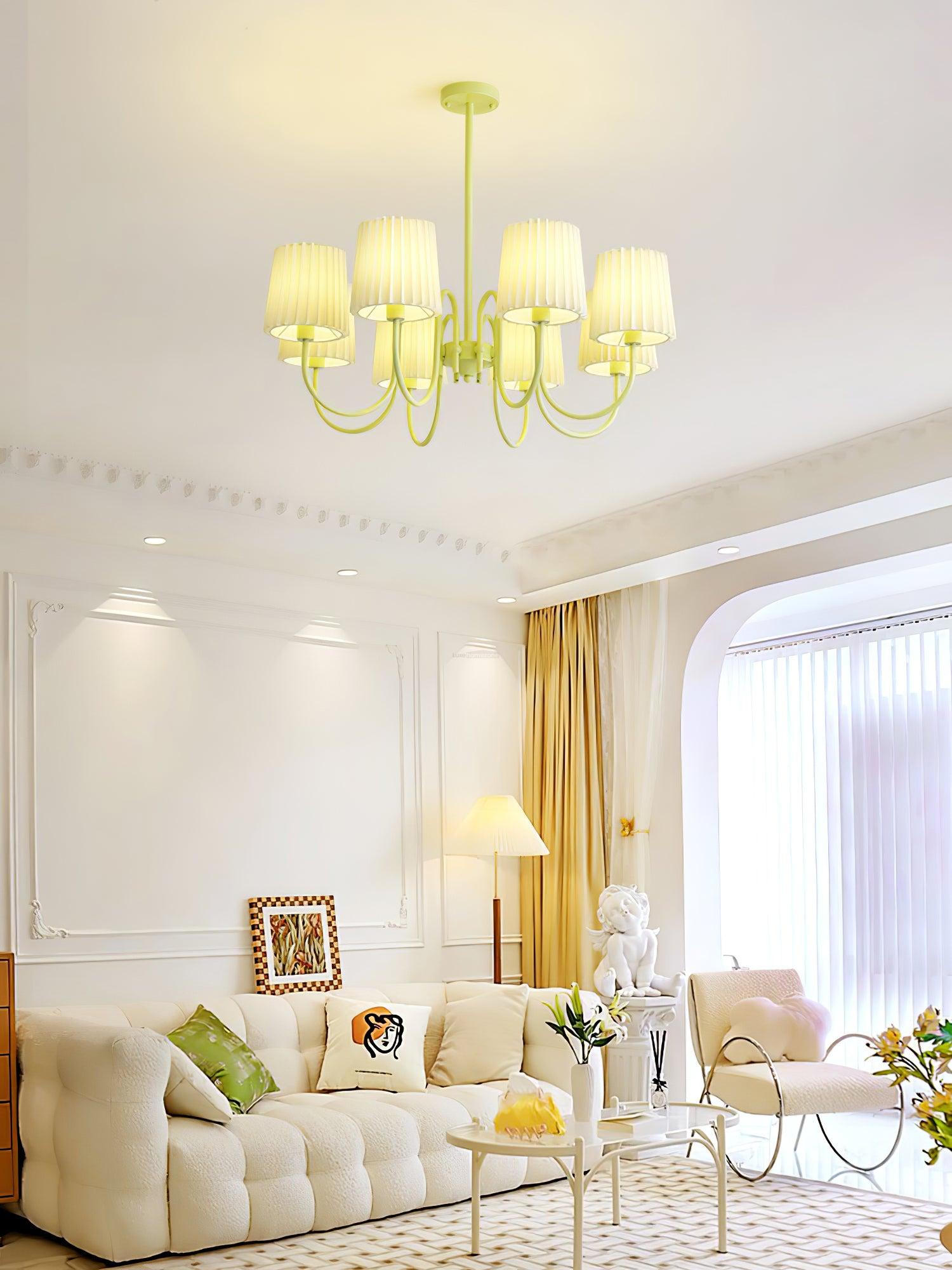Pleated Fabric Matcha Chandelier with 4/5/6/8 heads - Variety-1-Luxehomezone