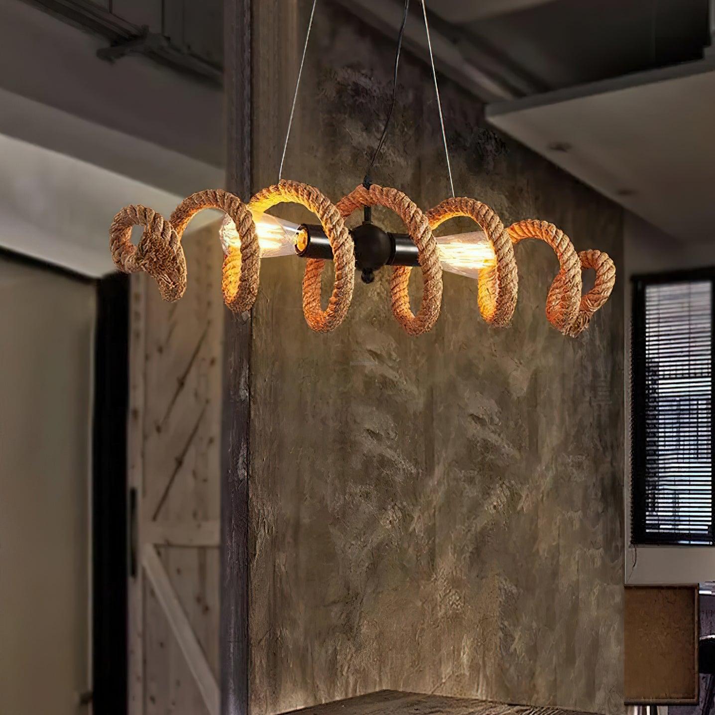 Hemp Rope Industrial Spiral Chandelier ∅ 31.5″ - Hemp Rope-1-Luxehomezone