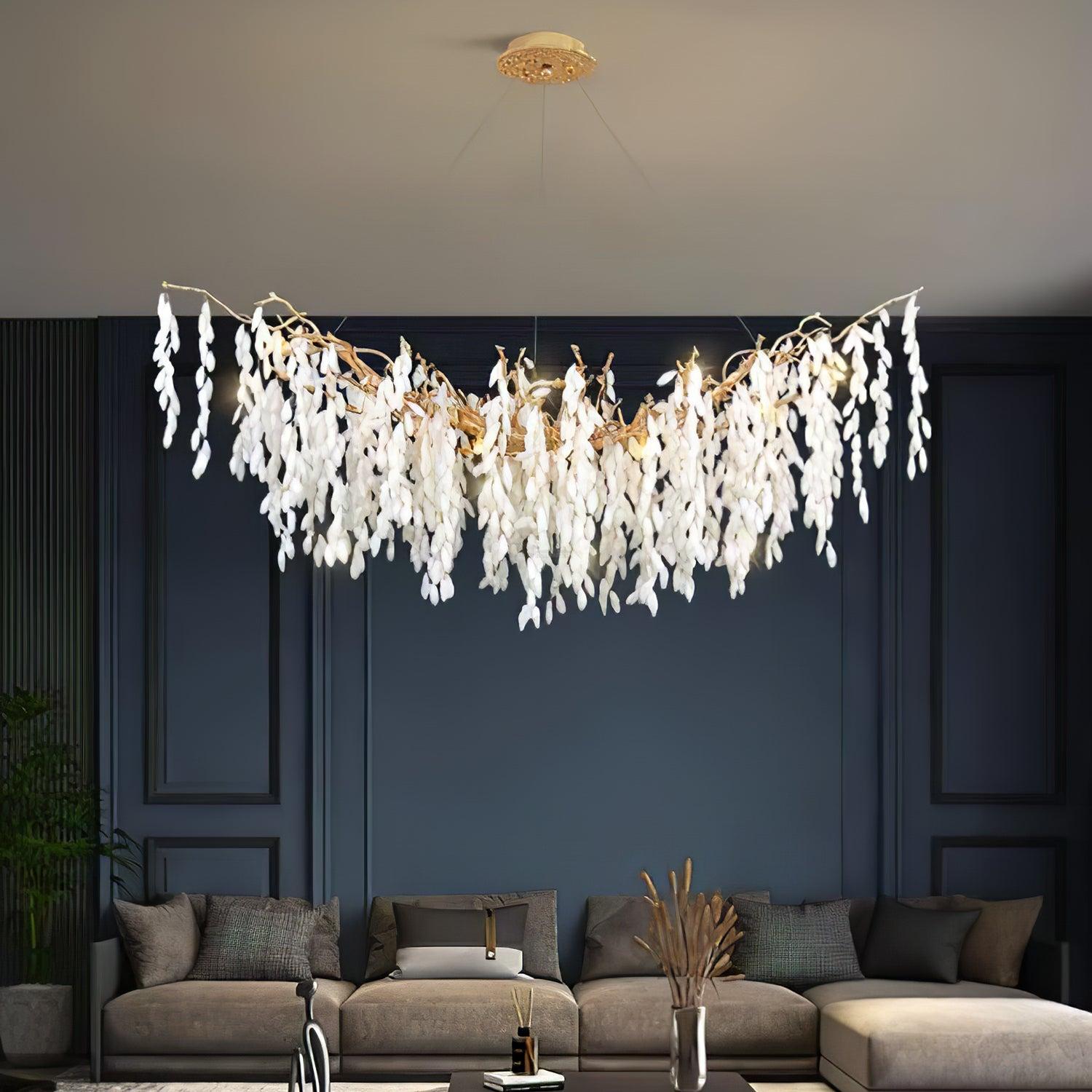 White Jade Branch Brass Round Chandelier - Branch-1-Luxehomezone