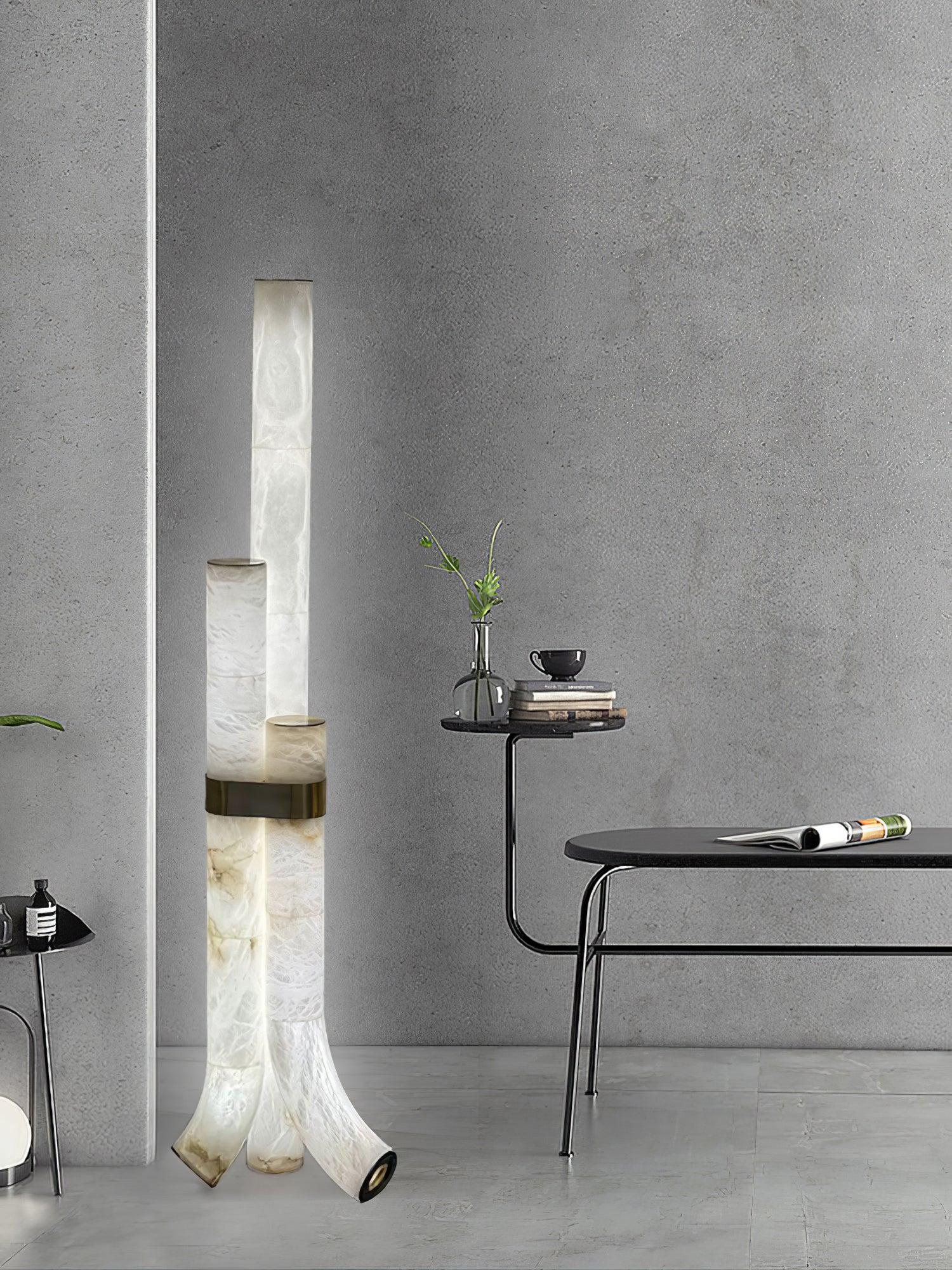 Piped Marble Floor Lamp  ∅ 17.7″ - Alabaster-1-Luxehomezone
