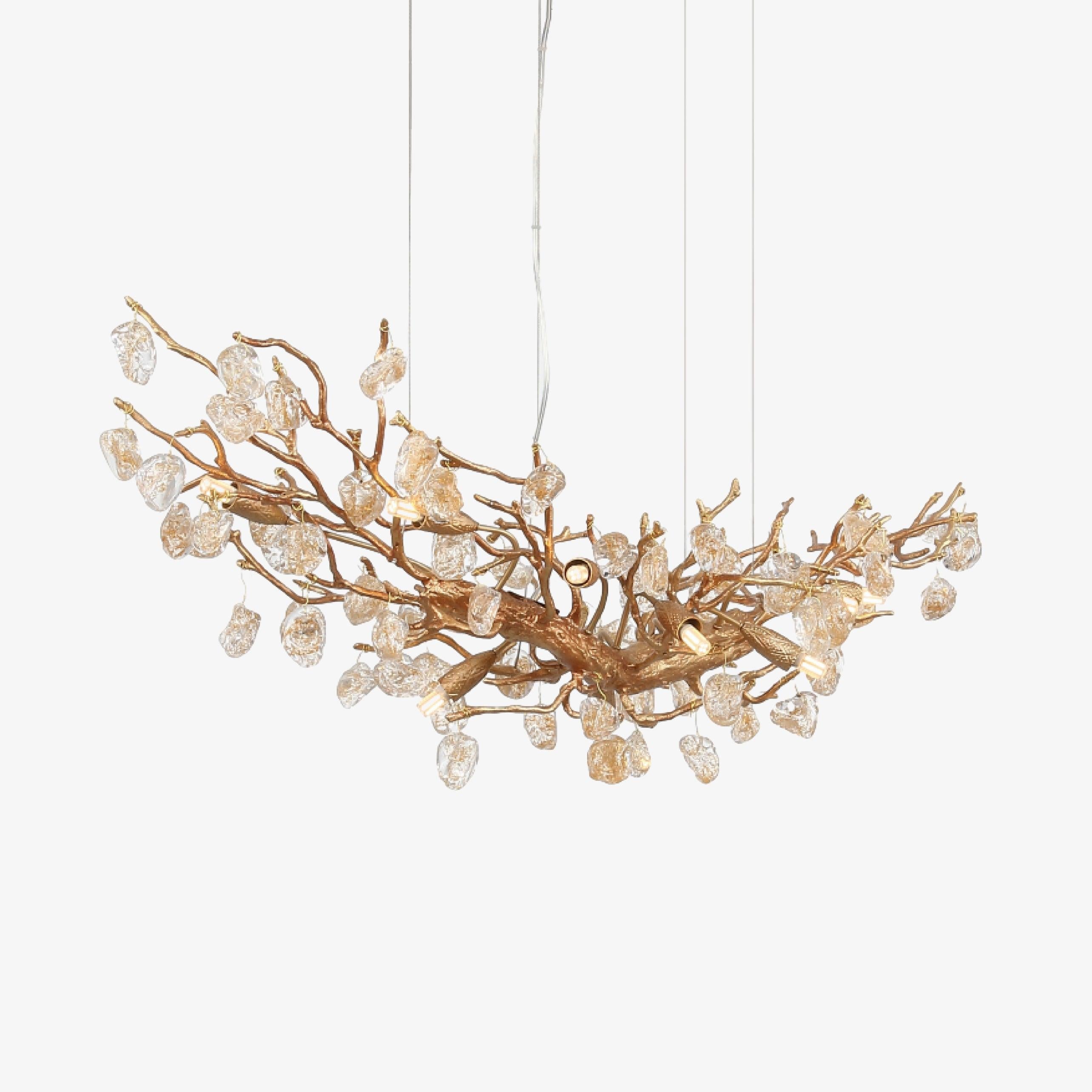 Stone Crystal Brass Chandelier  ∅ 5.1″ - Branch, Crystals-1-Luxehomezone