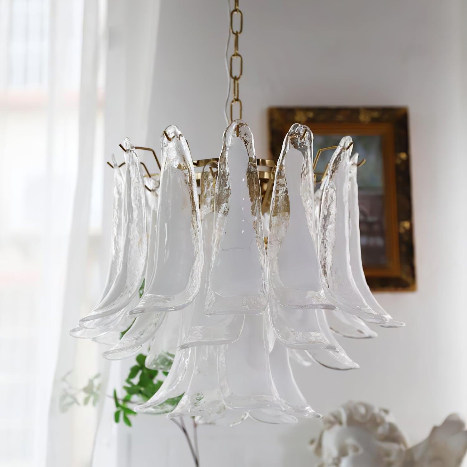 Glass Leaf Cascade Chandelier with 3/4 layer - Luxehomezone