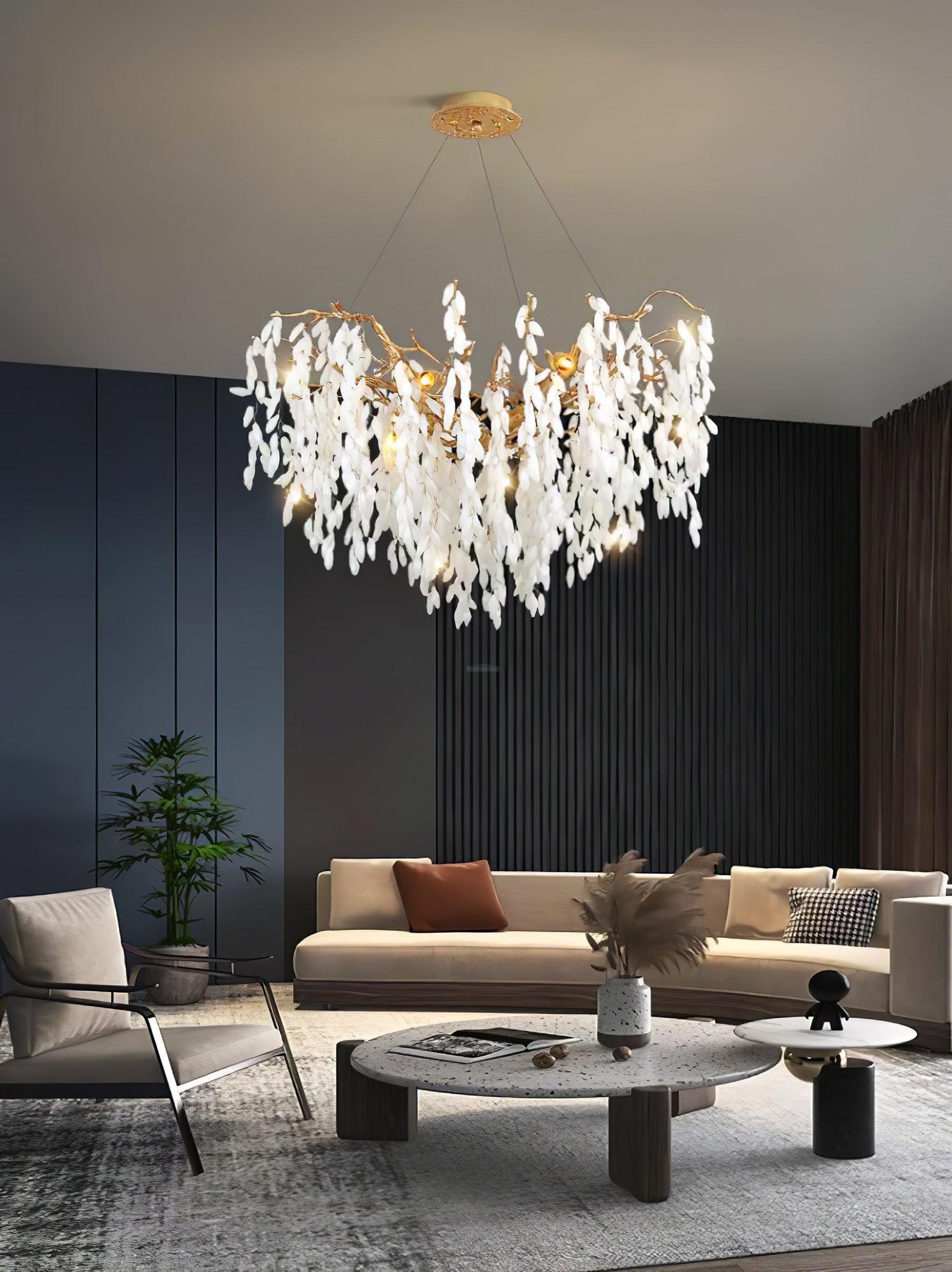 White Jade Branch Brass Round Chandelier - Branch-1-Luxehomezone