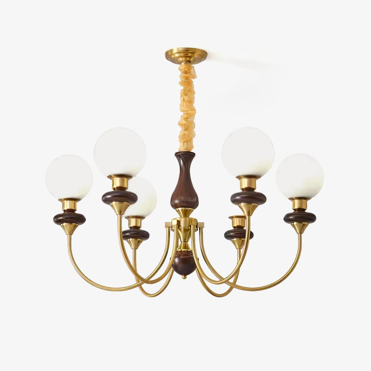 Walnut Brass Chandelier with 3/6/8 lamps - Bend, Marshmallow Chandelier-1-Luxehomezone