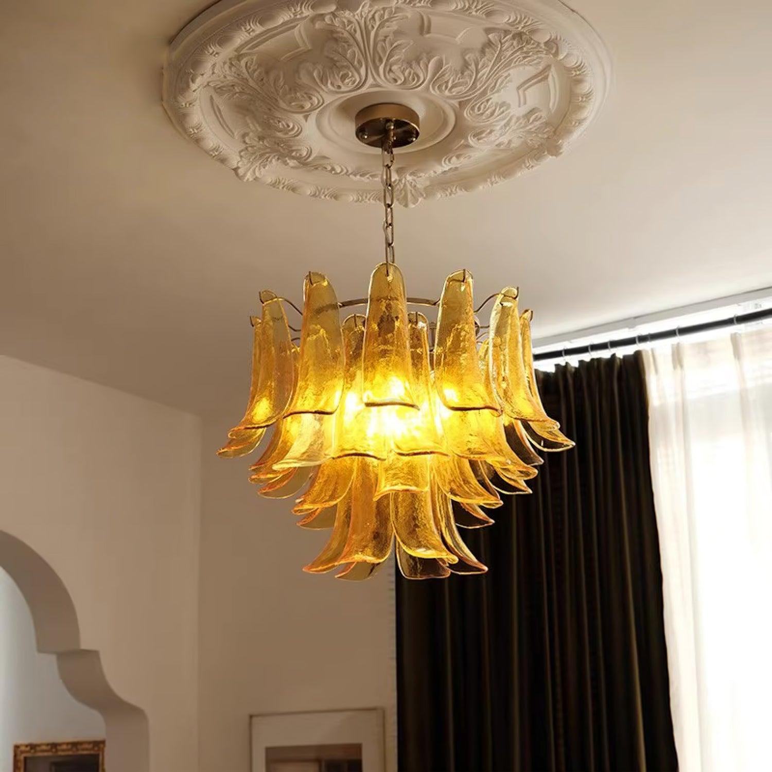 Glass Leaf Cascade Chandelier with 3/4 layer - Luxehomezone