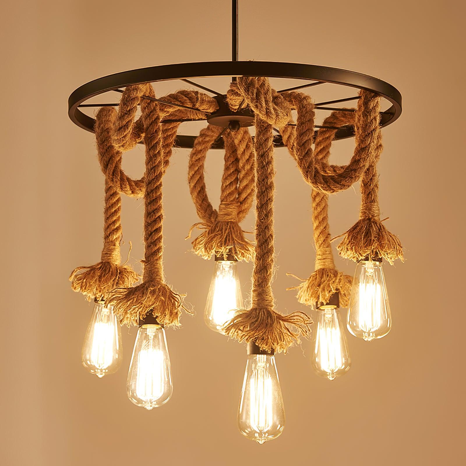 Hemp Rope Industrial Six Head Chandelier ∅ 19.7″ - Luxehomezone