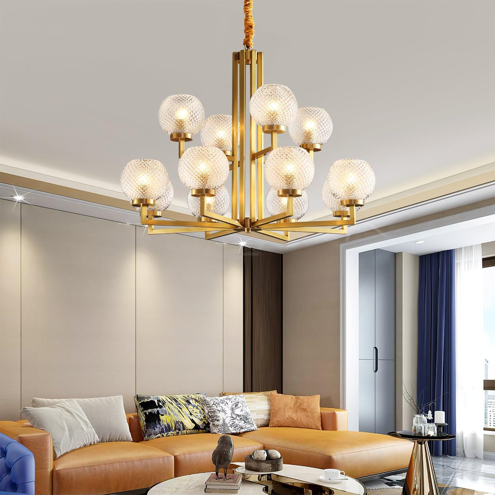 Ribbed Glass Brass Chandelier Φ 27.6″ - Cylinder-1-Luxehomezone
