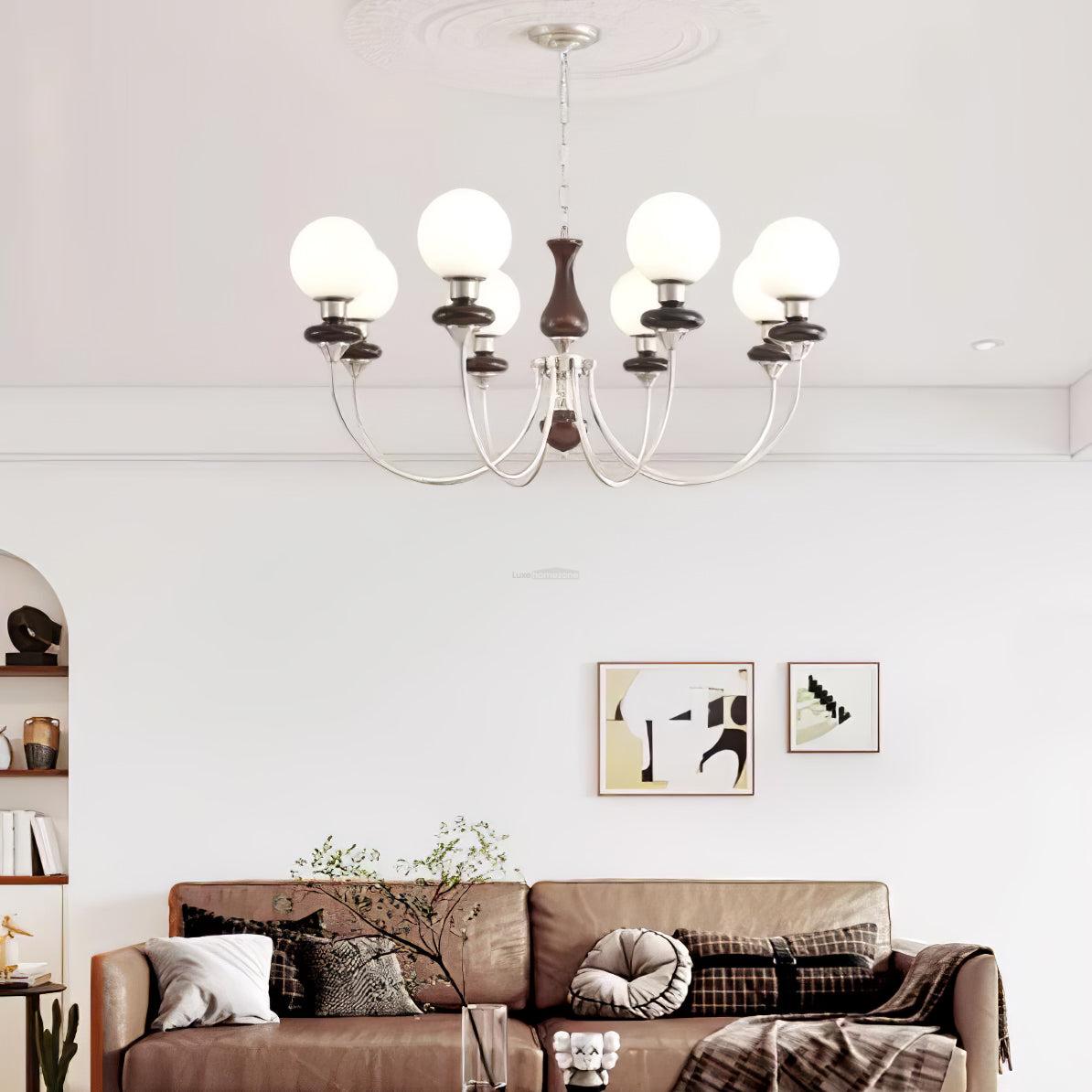 Walnut Brass Chandelier with 3/6/8 lamps - Bend, Marshmallow Chandelier-1-Luxehomezone