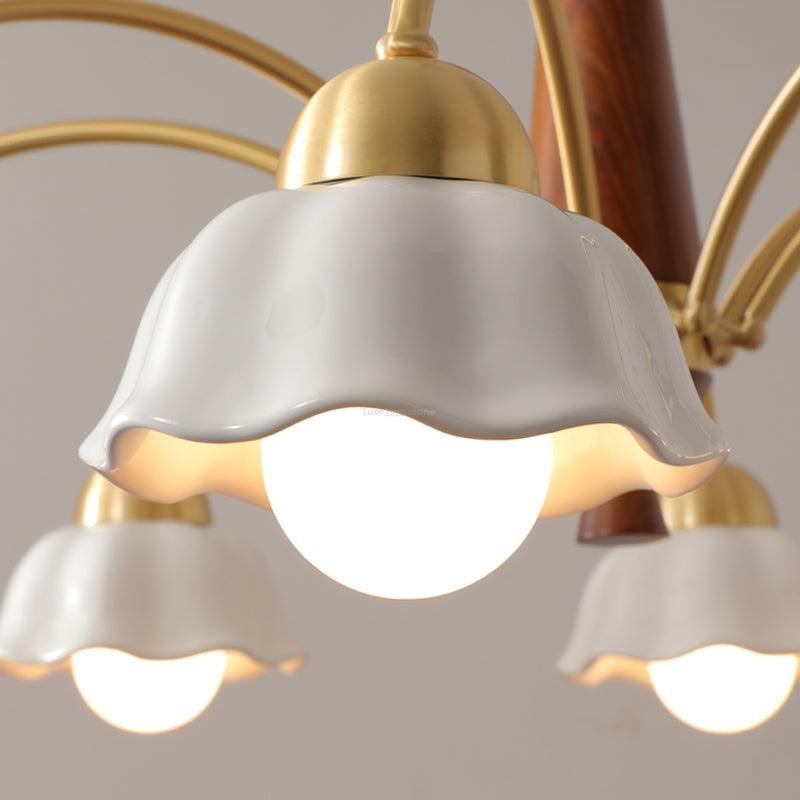 Swedish Modern Brass Chandelier with 3/5/6/8 heads - Flower Ceramic, Optimized-1-Luxehomezone