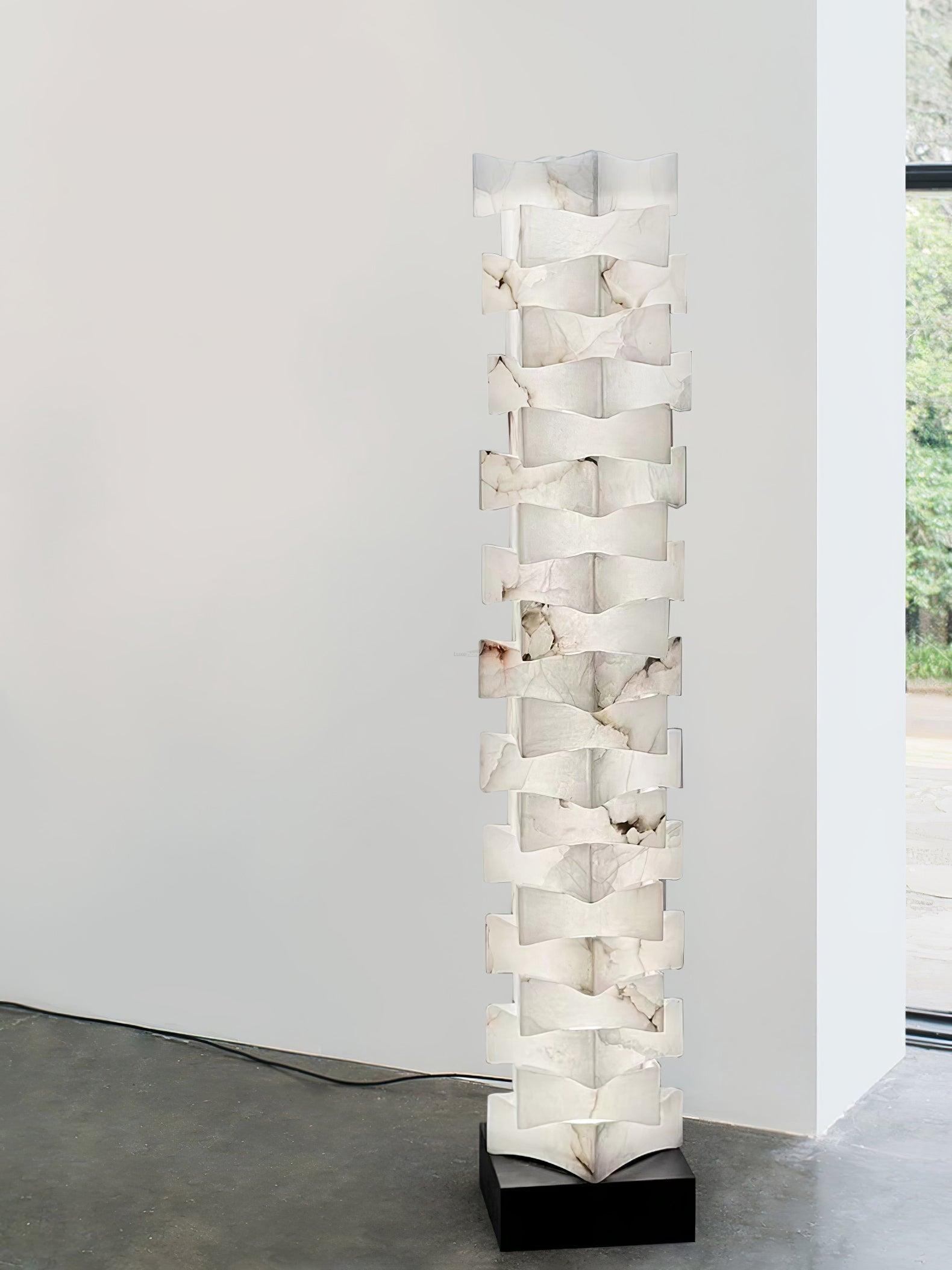 Stacked Alabaster Squares Floor Lamp - Alabaster-1-Luxehomezone