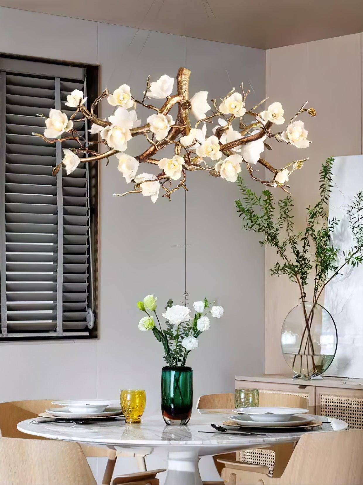 Flower Bloom Branch Type Brass Chandelier