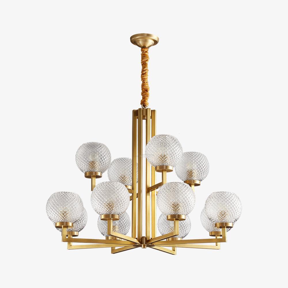 Ribbed Glass Brass Chandelier Φ 27.6″ - Cylinder-1-Luxehomezone