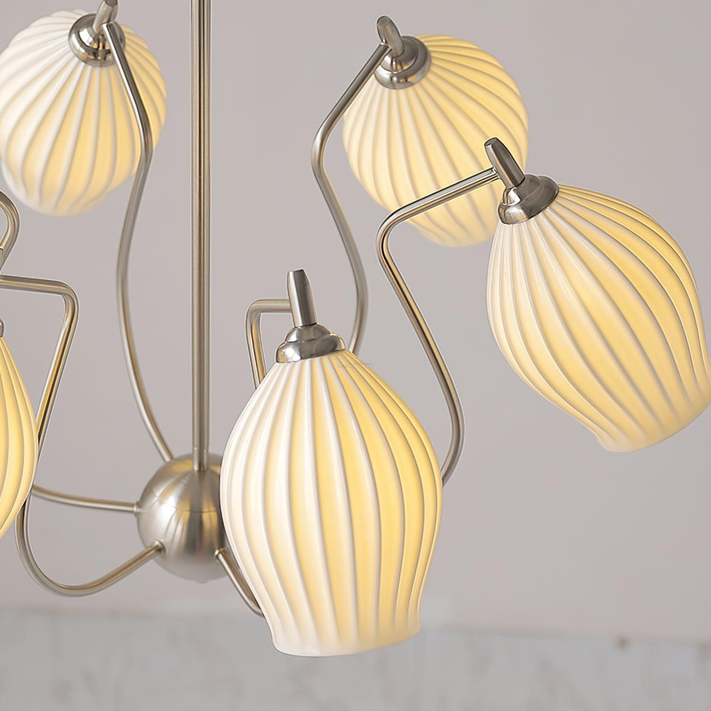 Ceramic Ribbed Chandelier with 4/6/8 heads - Flower Ceramic-1-Luxehomezone