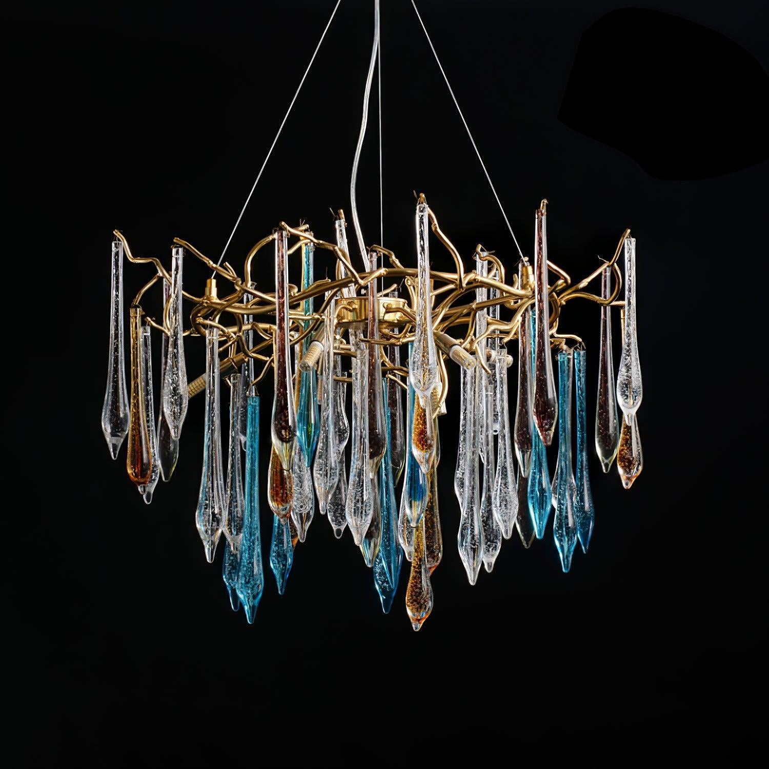 Gold Round Teardrop Style Chandelier - Branch, Crystals-1-Luxehomezone