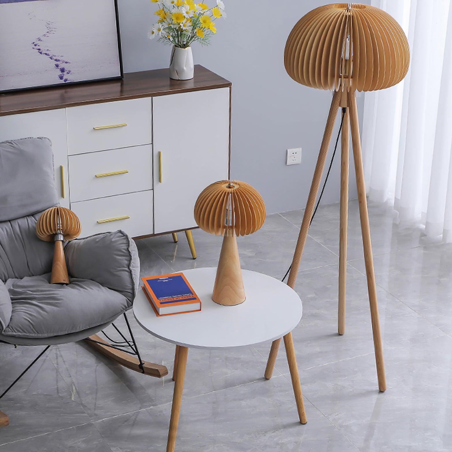 Wooden Pumpkin Floor Lamp  ∅ 17.7″ - Wood-1-Luxehomezone