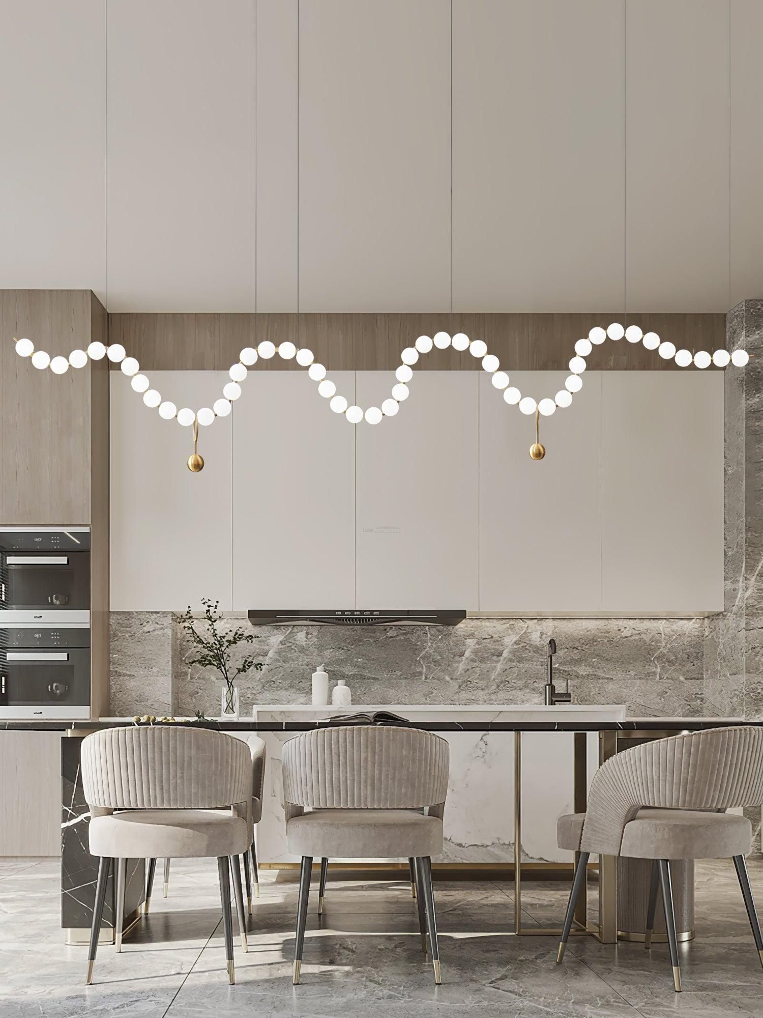 Acrylic Pearl Necklace Style Chandelier - Brass & White, Cluster-1-Luxehomezone