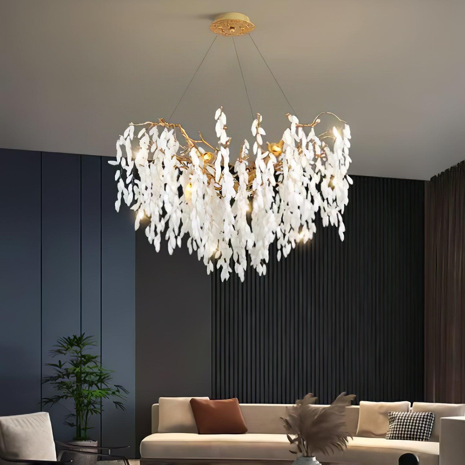 White Jade Branch Brass Round Chandelier - Branch-1-Luxehomezone