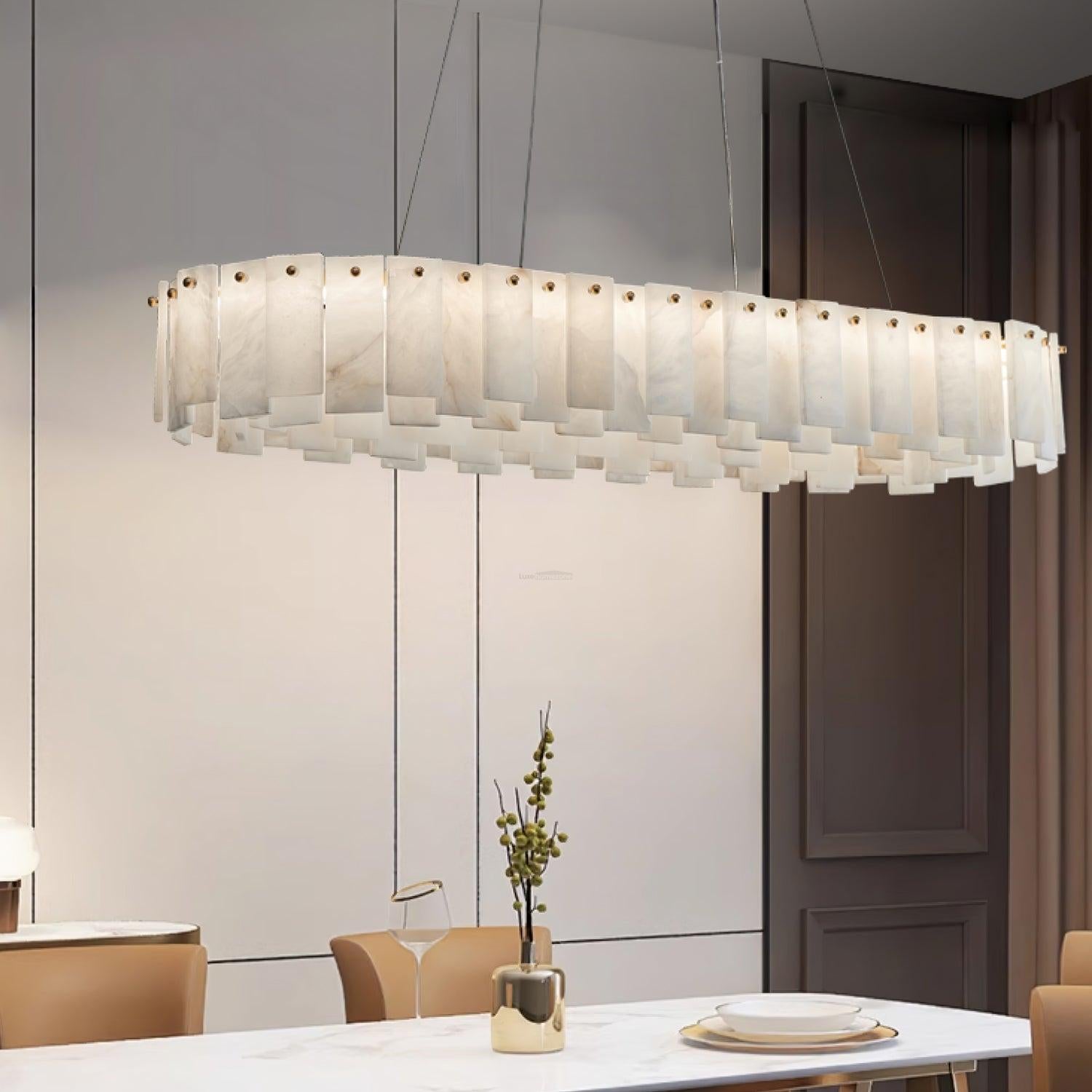 Celestial Alabaster Round/Square Chandelier - Alabaster, Alabaster Chandelier-1-Luxehomezone