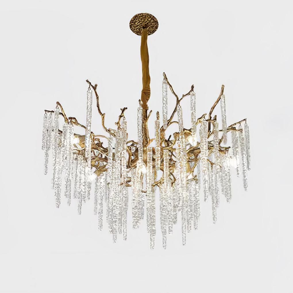 Crystal Icicles Branch Type Brass Chandelier - Branch, Crystals-1-Luxehomezone