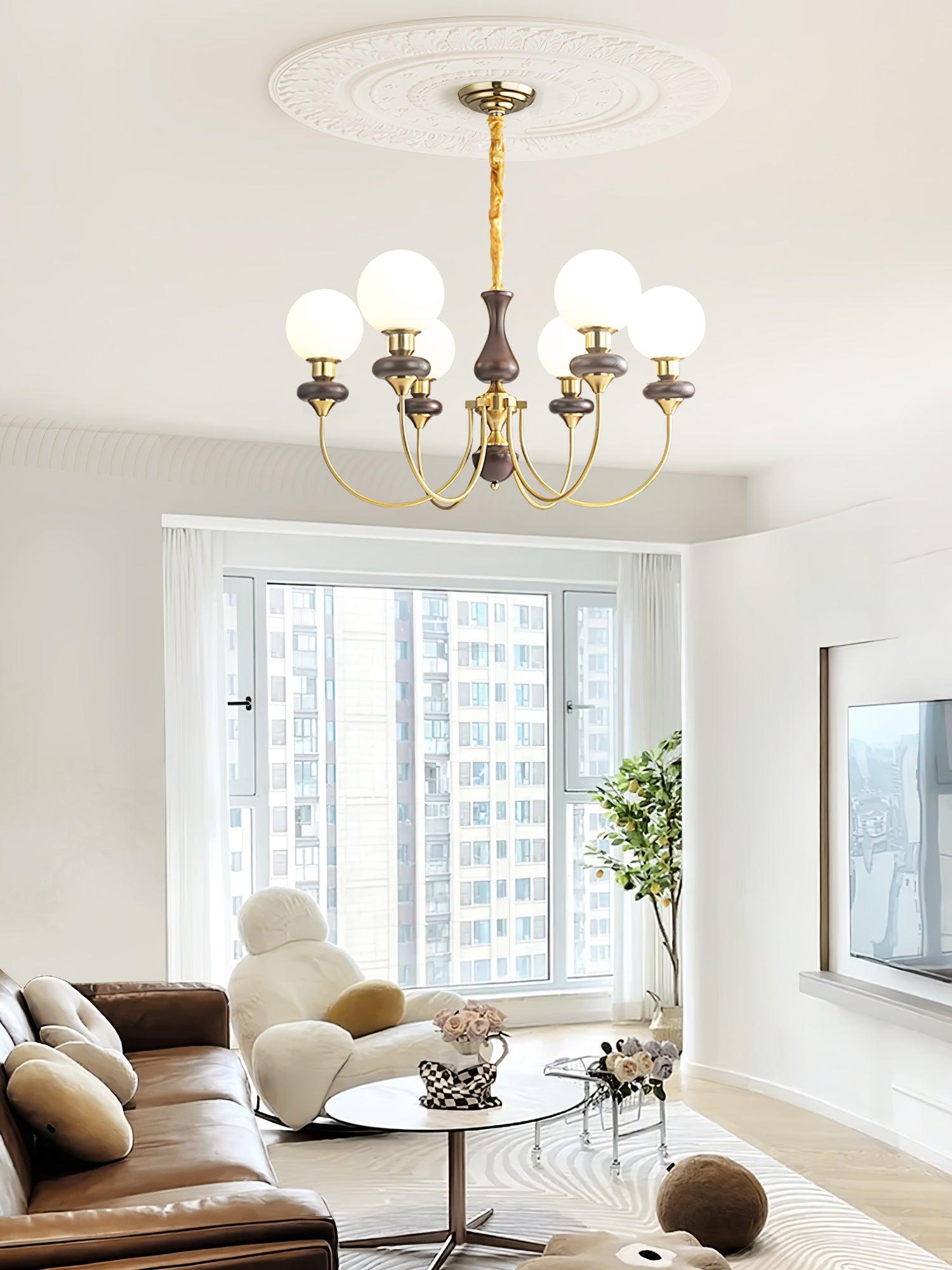Walnut Brass Chandelier with 3/6/8 lamps - Bend, Marshmallow Chandelier-1-Luxehomezone