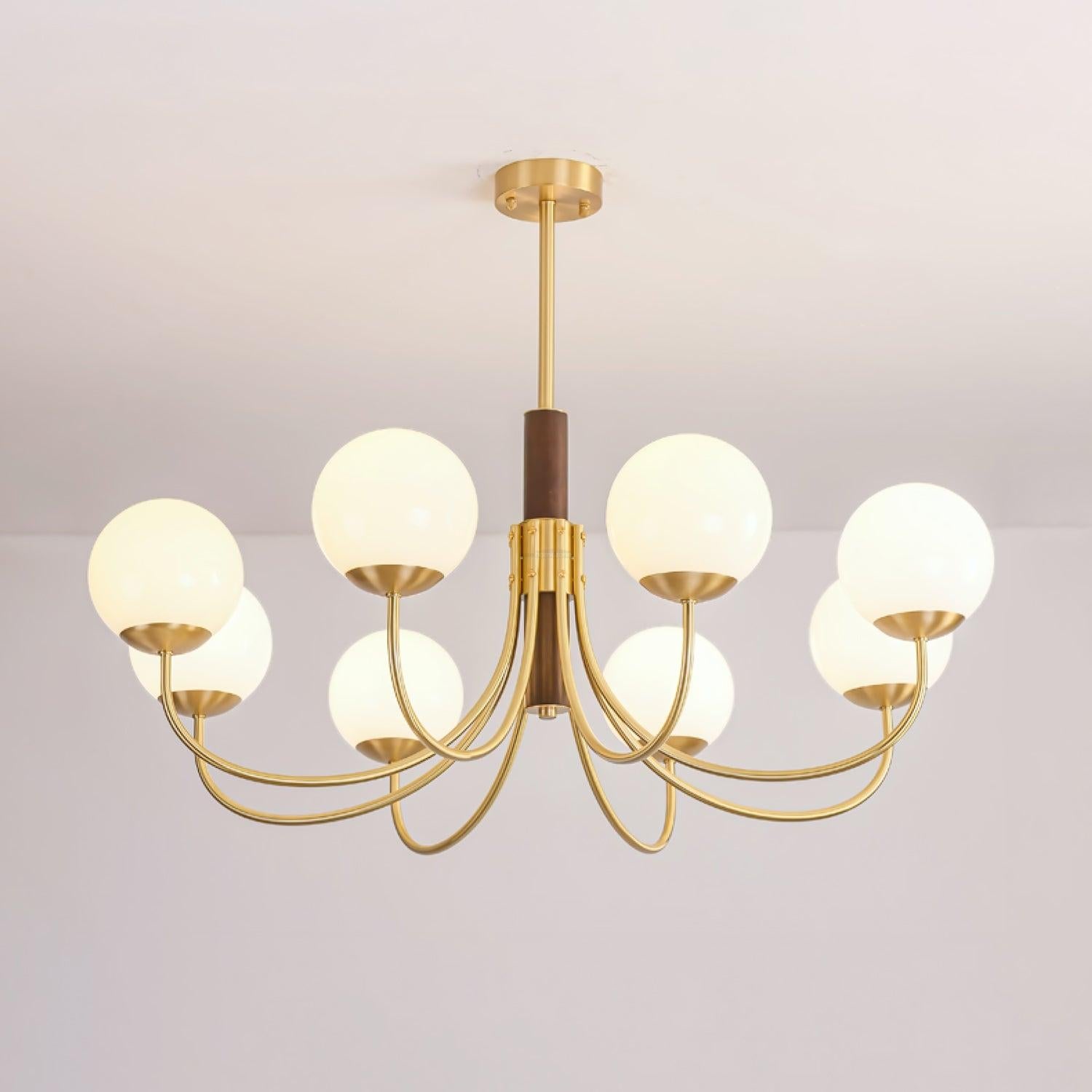 Midas Touch Walnut Sphere Chandelier with 3/6/8 heads - Luxehomezone
