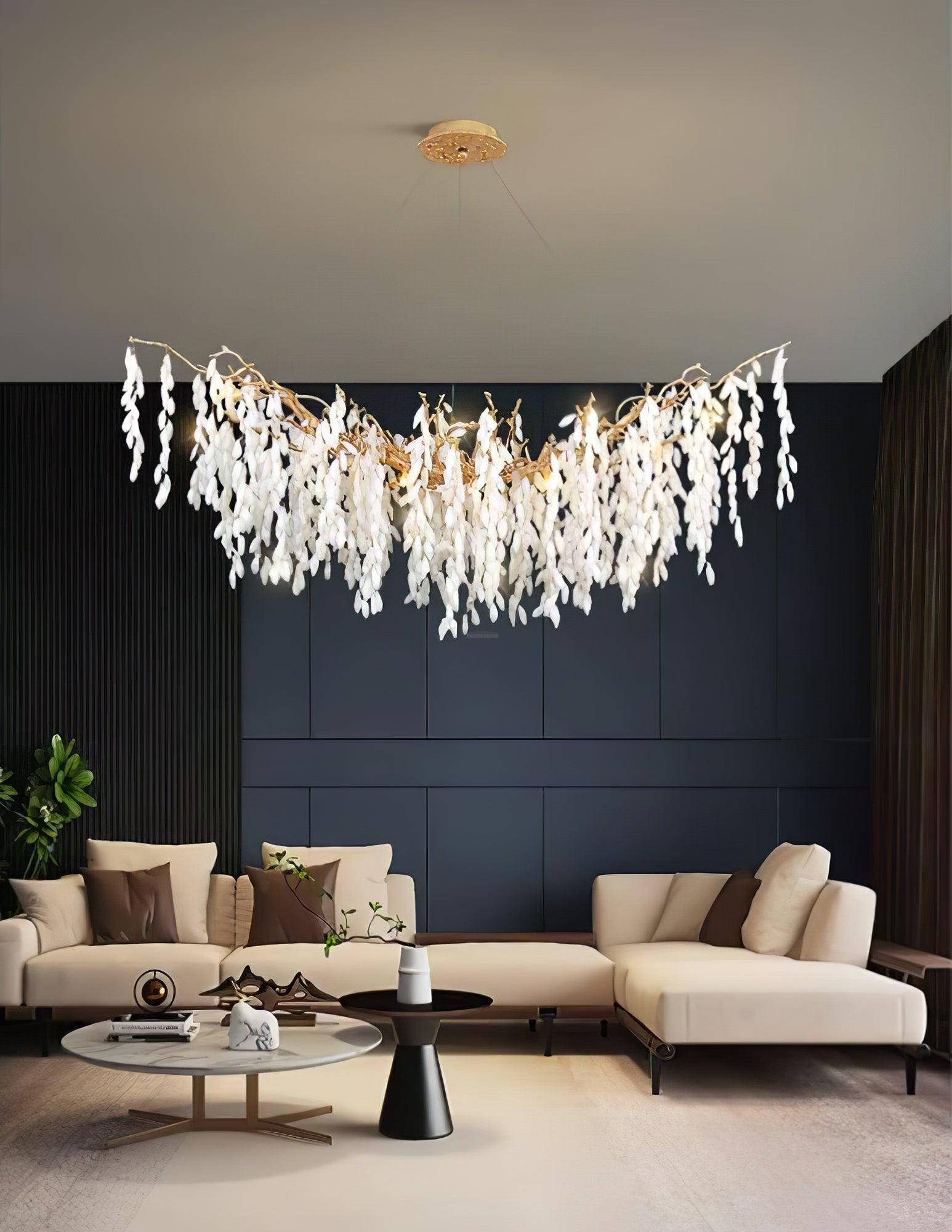 White Jade Branch Brass Round Chandelier - Branch-1-Luxehomezone