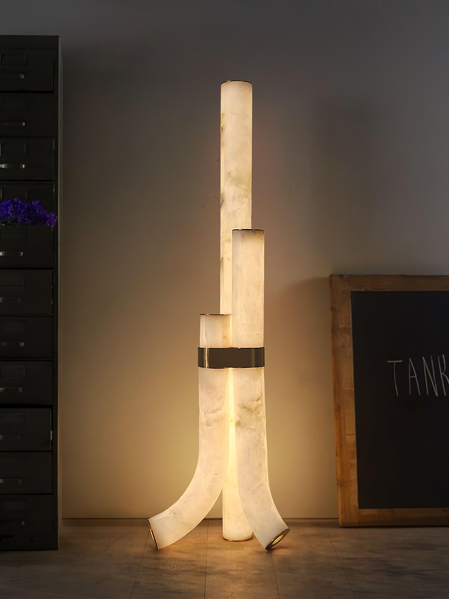 Piped Marble Floor Lamp  ∅ 17.7″ - Alabaster-1-Luxehomezone