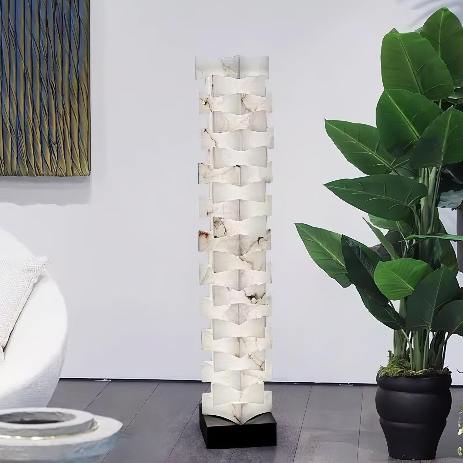 Stacked Alabaster Squares Floor Lamp - Alabaster-1-Luxehomezone