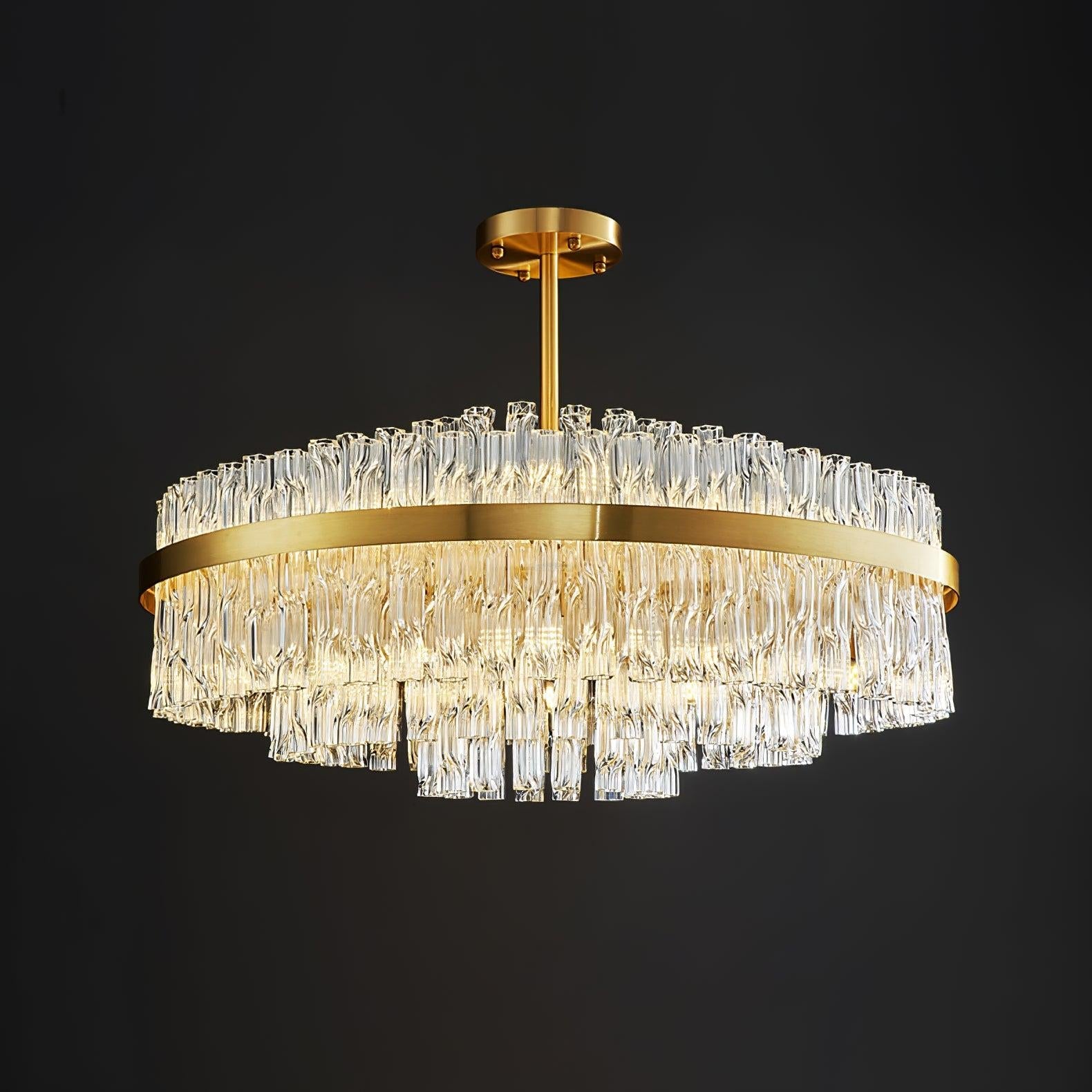 Gold & Clear Rod Round/Long canopy Chandelier - Luxehomezone