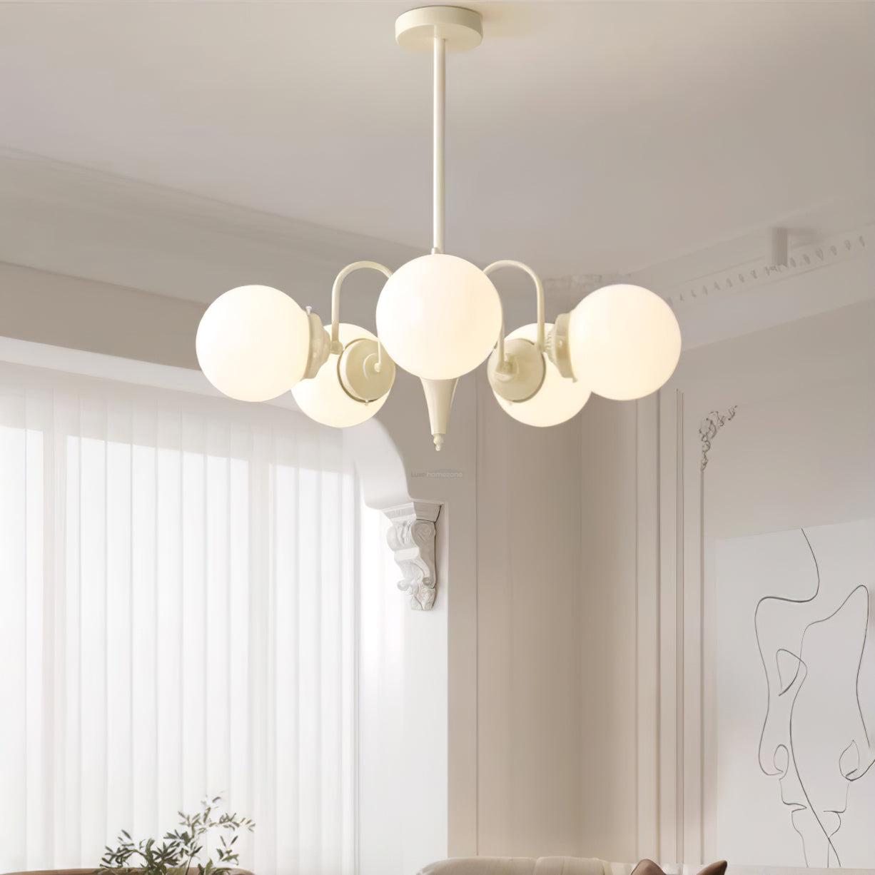 Cream Glass Ball Chandelier ∅ 19.7″ - Bend-1-Luxehomezone