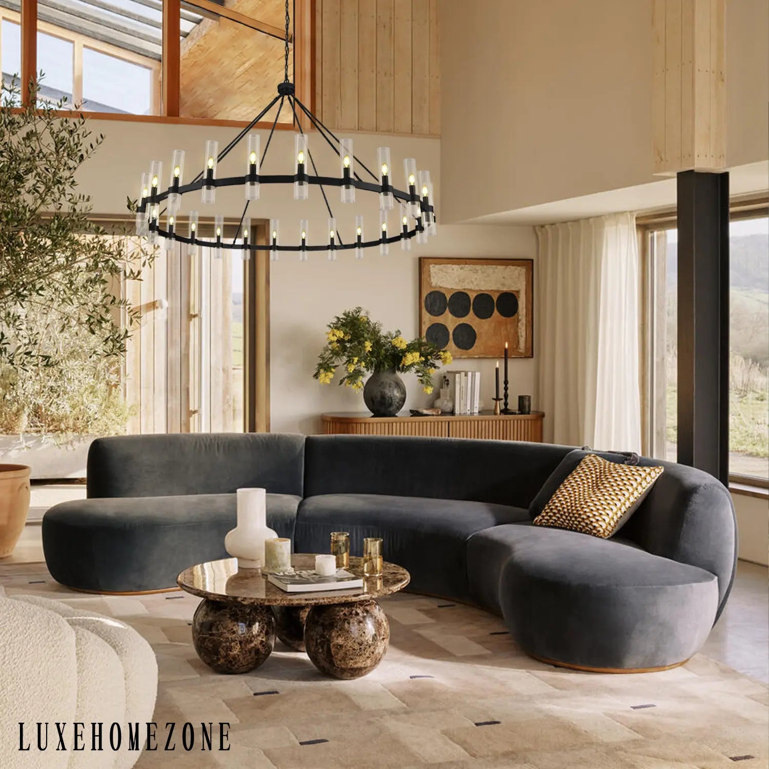 Farmhouse Wagon Wheel Chandelier 60" 70" - Fast Delivery-1-Luxehomezone